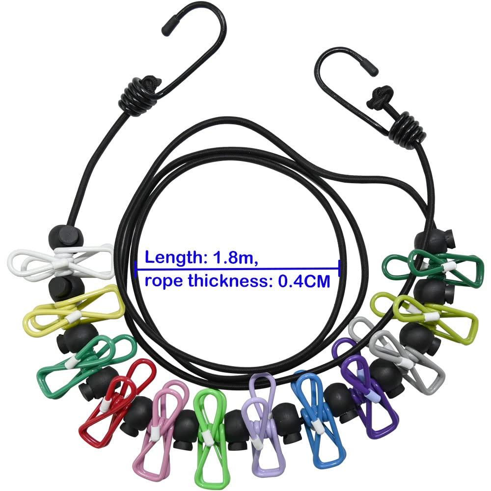 RAM ONLINE RAM ONLINE Portable Clothes Line, Black, 1.0 cm (Adjustable, Retractable, Windproof, With 12 Wire Clips, For Camping, Travel)