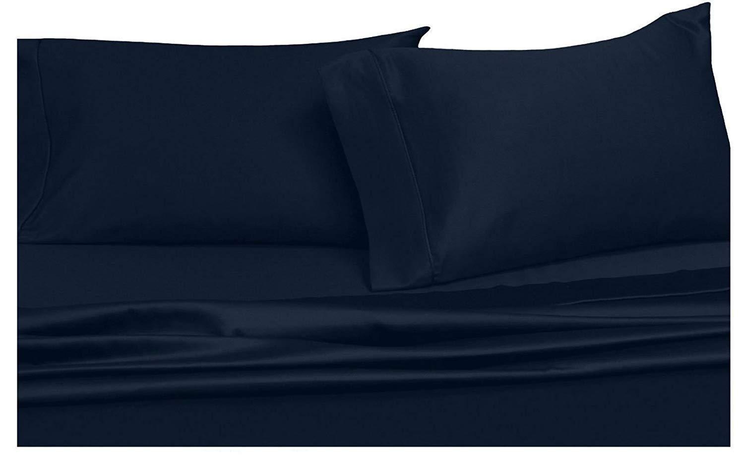 COTTONWALAS COTTONWALAS Actual Heavy Egyptian Cotton Cal King Size 4-PCs Sheets Set (1 Fitted, 1 Flat, 2 Pillowcase) Fits 10-12\" Pockets Depth, True 1500 Thread Count Bed Sheets for Bed (Solid, Navy Blue)