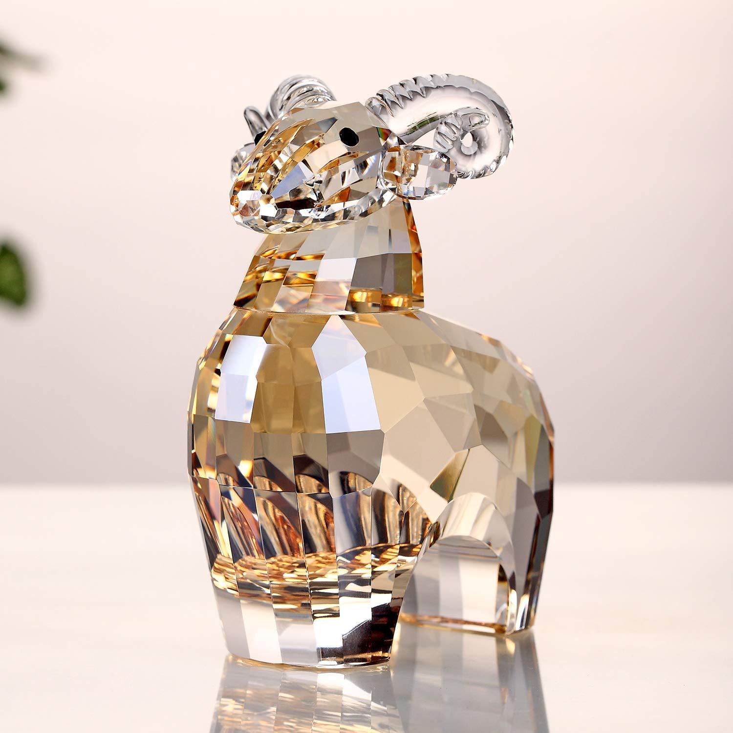 DOJOZ Crystal Sheep Zodiac Collectible Figurine Ornament Animal Home Decor Figurine Birthday Gifts (Gold)
