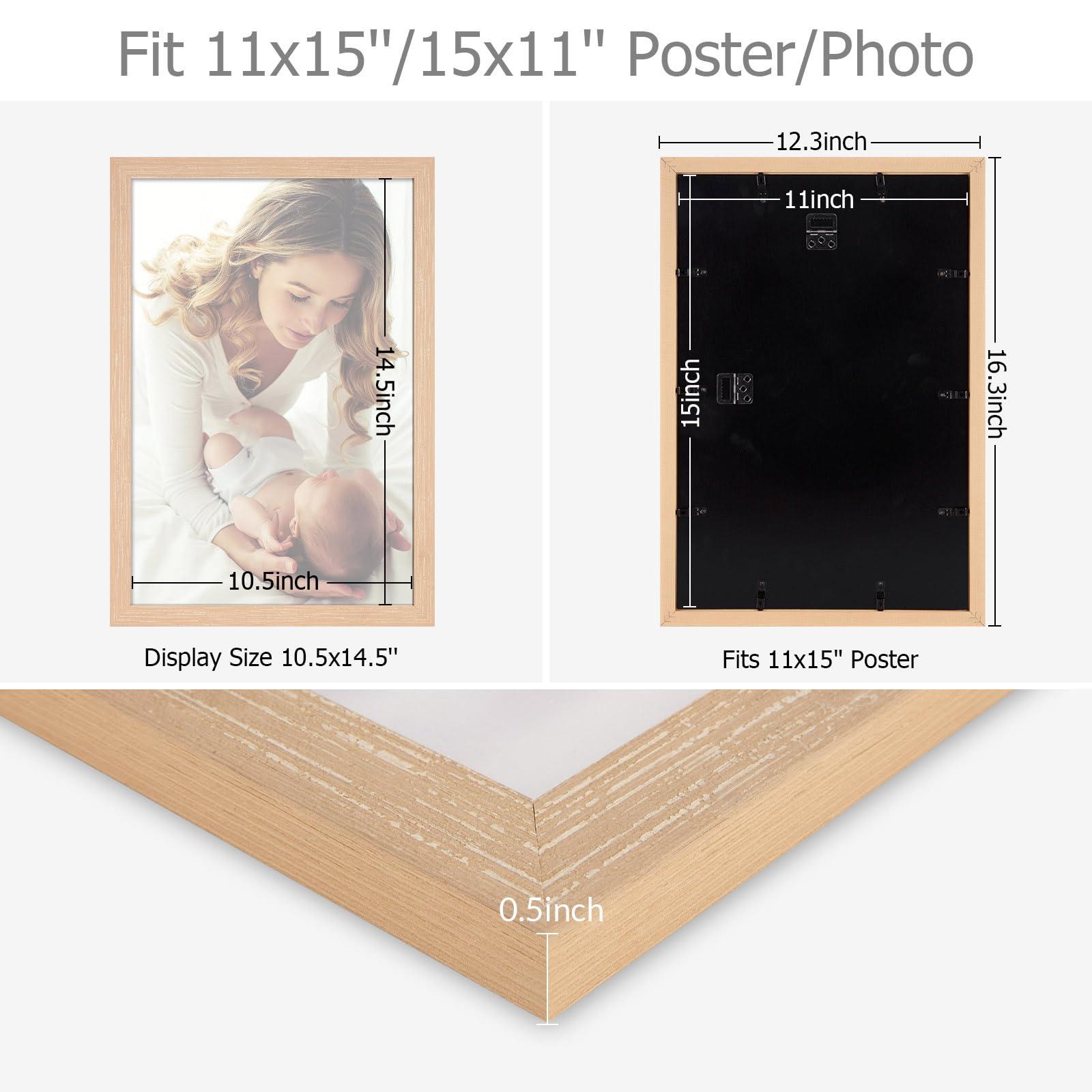 JDZIVTOP 11x15 Frame Natural Woodgrain,Rustic 15x11 Picture Frame Beige, Art Pic Hanging Poster Frame, 11 by 15 Gallery Family Concert Portrait Photo Frame Anniversary/Birthday/Wedding/Thank you/Christmas Gift