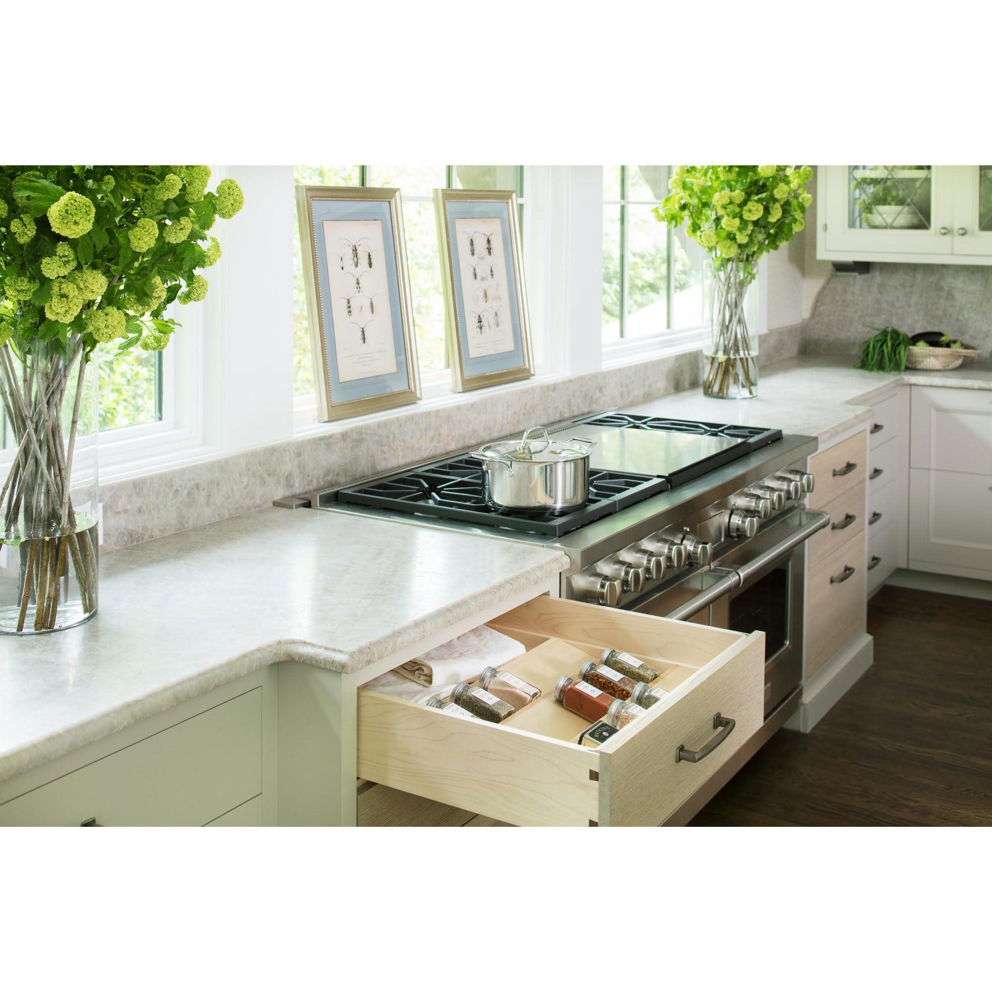 Rev-A-Shelf Rev-A-Shelf 22\" 3 Tiered Seasoning Organizer, Trim-to-Fit Wooden Kitchen Draw and Cabinet Home Storage Insert, Pull Out Spice Rack, Maple, 4SDI-24