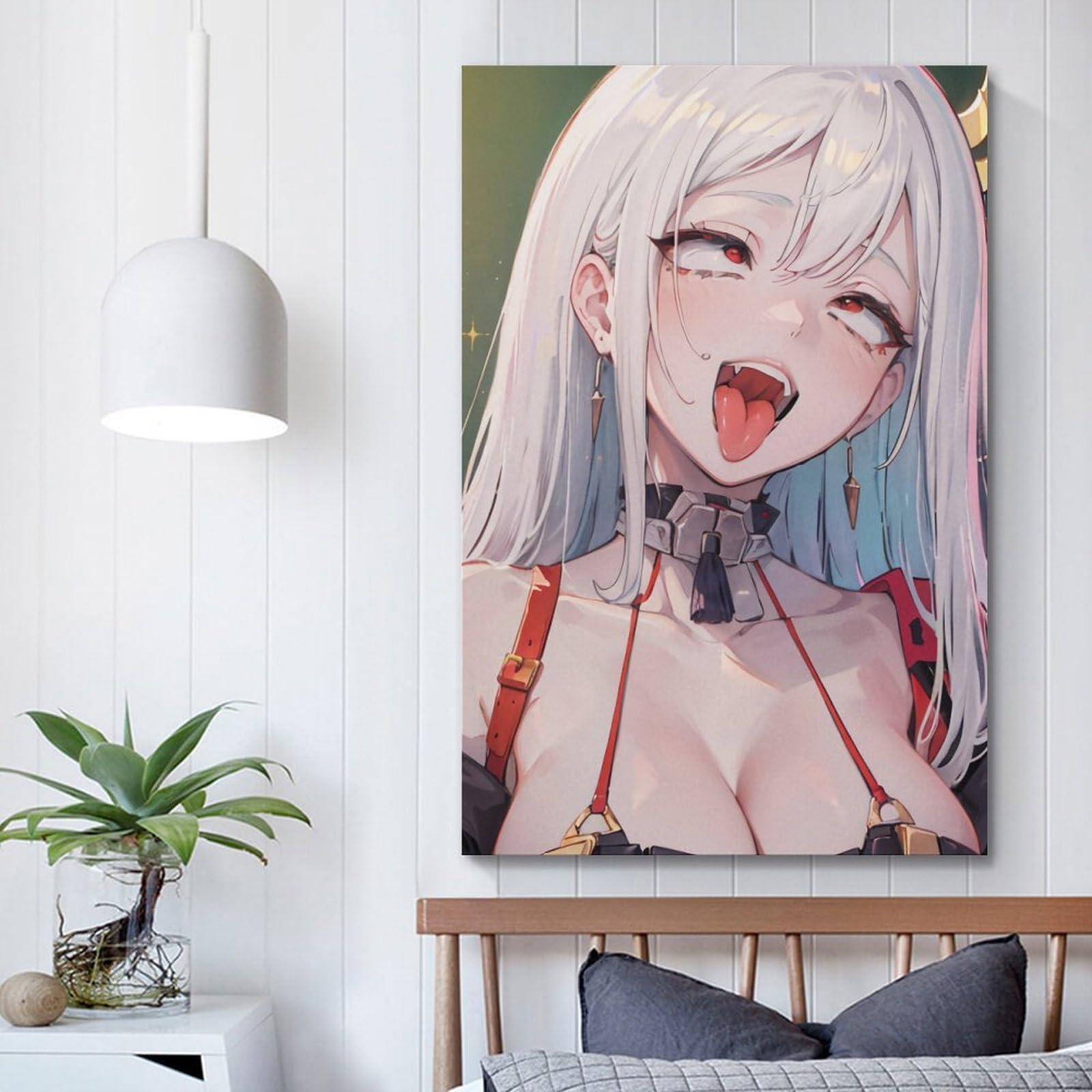 Generic Anime Girl Ahegao Face White Hair Poster Decorative Painting Canvas Wall Posters and Art Picture Print Modern Family Bedroom Decor Posters 24x36inch(60x90cm)