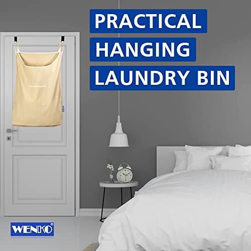 WENKO WENKO Laundry Hamper Bag Hanging, Over The Door Basket with Hooks, for Bathroom, Closet, Space Saving Storage, Wall mounted 3.94 x 20.47 x 31.89 in, Beige