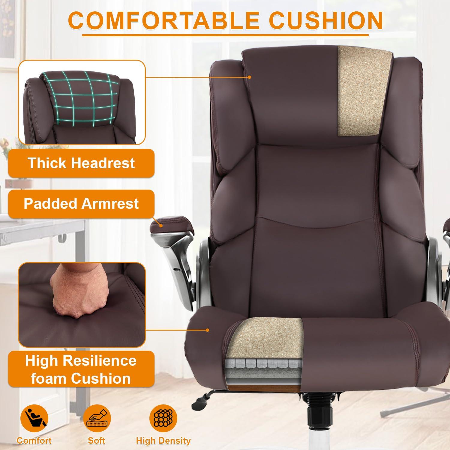 PayLessHere PayLessHere Big and Tall Office Chair 400lbs Adjustable Executive Leather Desk Chair with Armrest Computer Desk Chair Rolling Swivel Computer Pu Leather Chair for Heavy People (Brown)