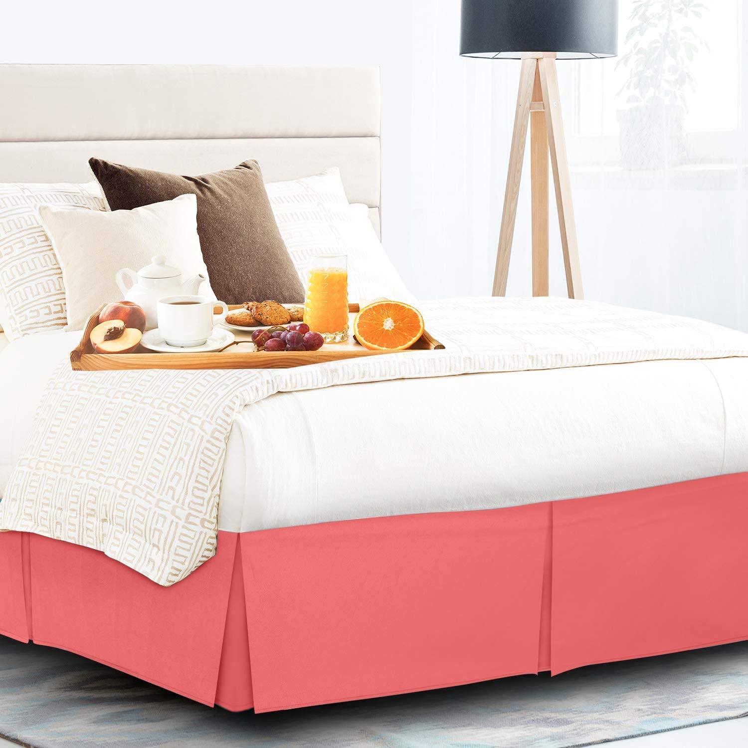 Craft Bedding Ultra Soft Tailored Box Pleated Coral Pink Bed Skirt 20" Drop 60 x 80Inches Cotton 1000 Series Hotel Quality Split Corner Queen Bed Skirt Wrinkle & Fade Resistant Bed Cover Skirt
