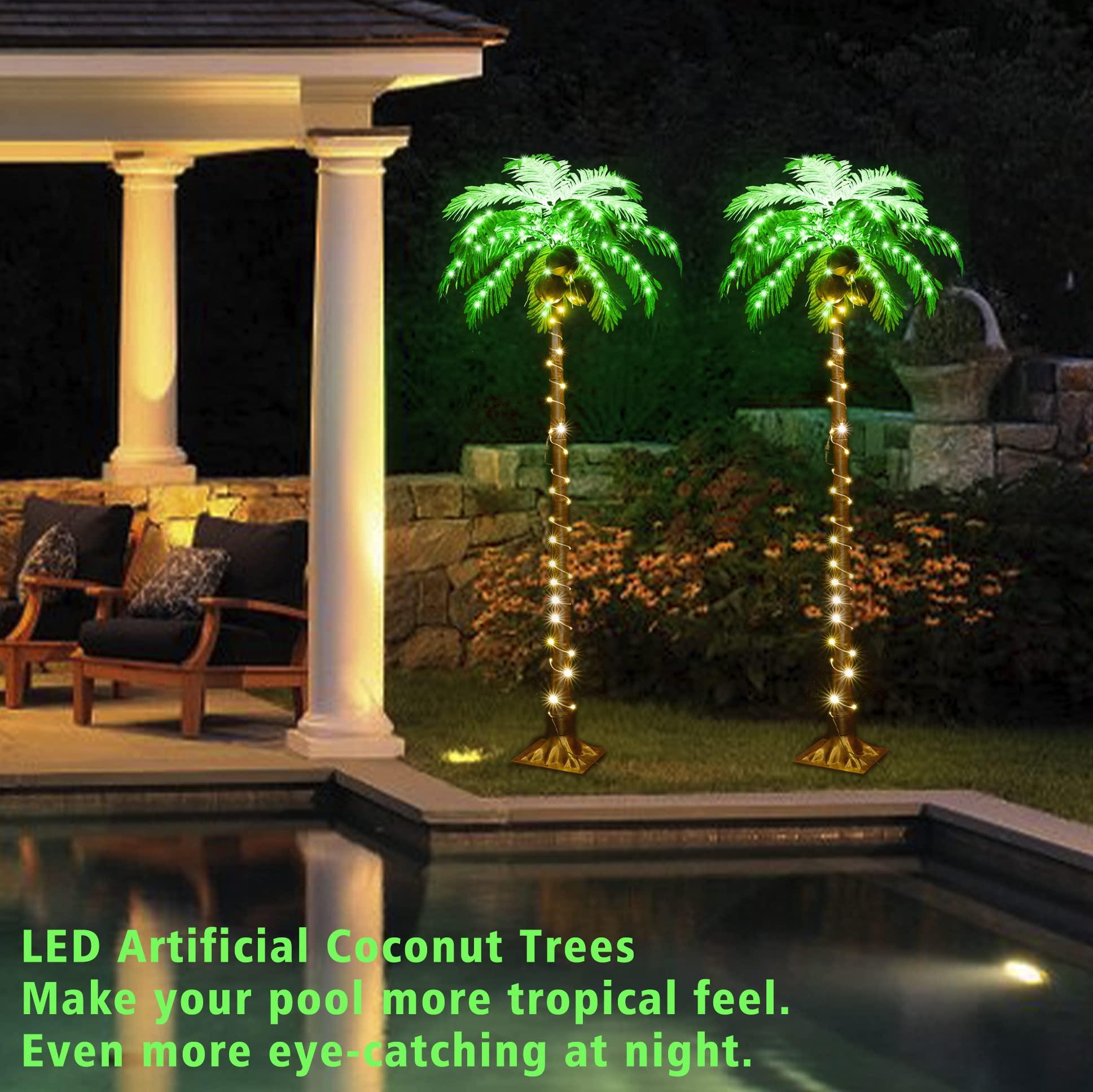 HEYCOLOR 6 FT LED Lighted Palm Tree with Coconuts Outdoor Artificial Palm Tree Tropical Palm Tree Lights for Patio Pool Hawaiian Luau Jungle Party Tiki Bar Christmas Indoor Decoration