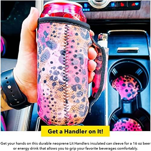 Handlers 16oz Can Cooler Insulated -Lit Handlers Neoprene Fabric Beverage Cooler Sleeve with Handle & Pocket - Water Resistant Soda & Energy Drink Holder - Machine Washable Beer Can Covers (Love a Nurse)