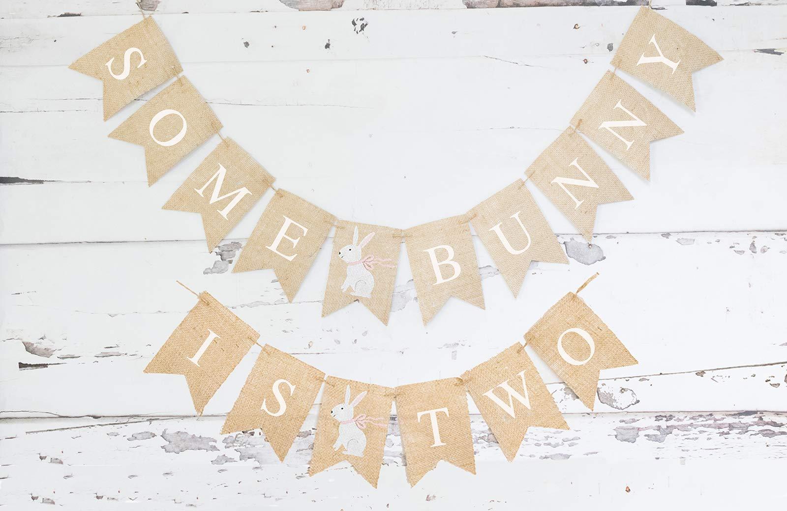 Swanky Party Box Swanky Party Box | Pink Some Bunny Is Two Banner | Easter Second Birthday Party Decor