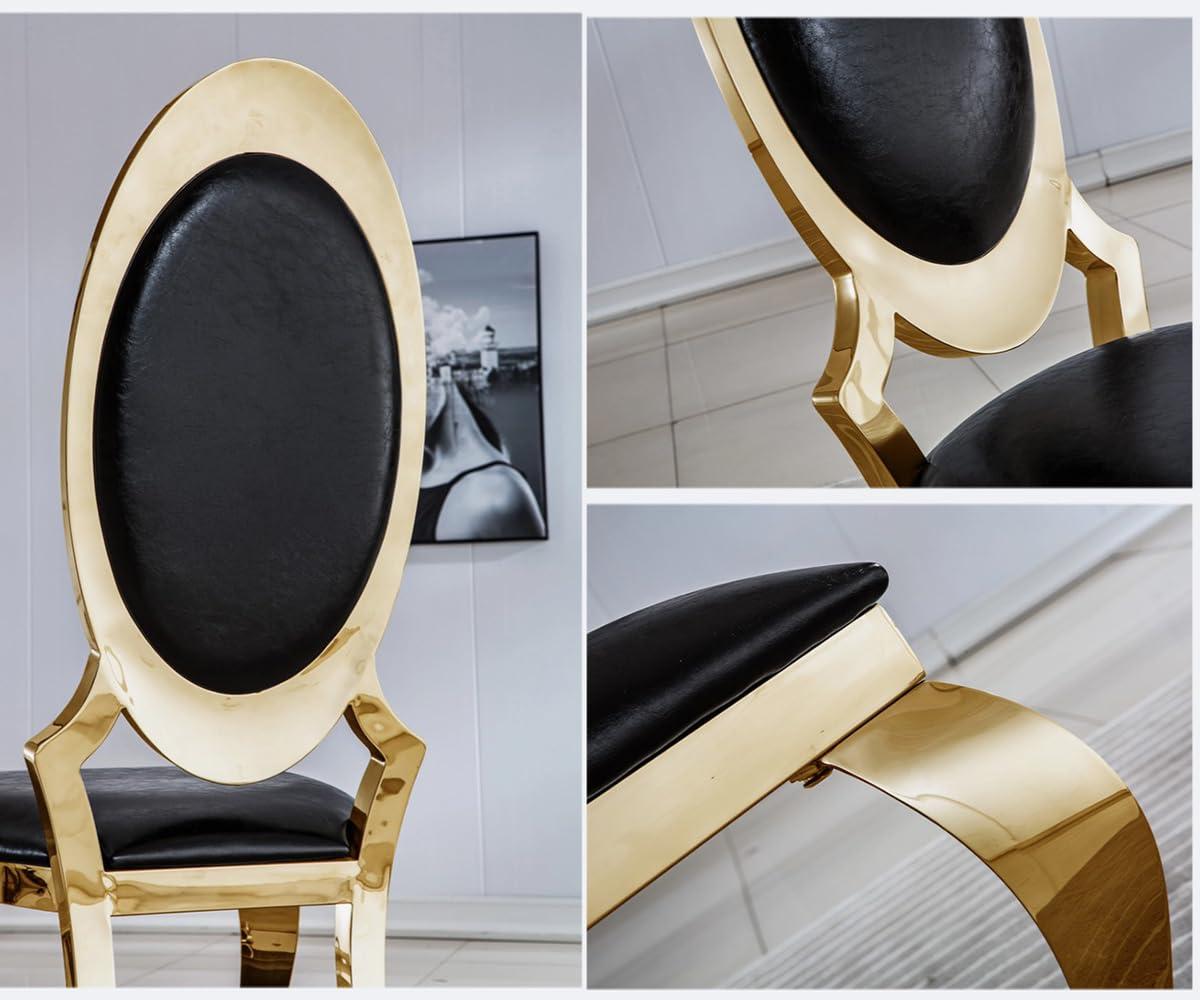 YiaFurio YiaFurio Set of 2 Dining Chairs Oval Back Upholstered Accent Chairs with Shiny Stainless Steel Legs PU Leather Cushion Seat Armless Kitchen Table Chairs for Living Room Meeting Room Dining Room