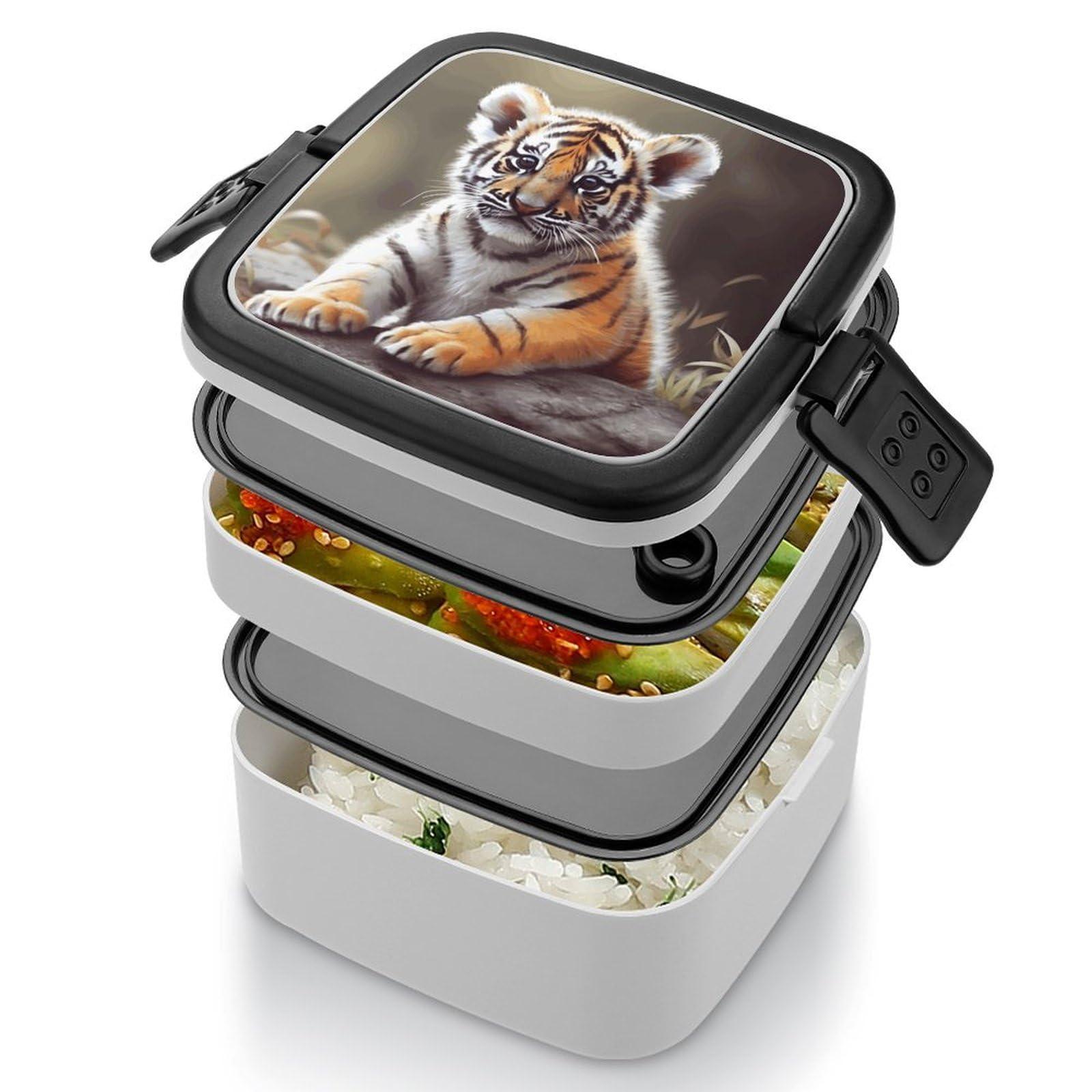 NHYDSPQ NHYDSPQ Double Layer Bento Box, Cute Tiger Stackable Lunch Box,Lunch Box,Double-Layer Bento Lunch Box For Adults with Spoon, style