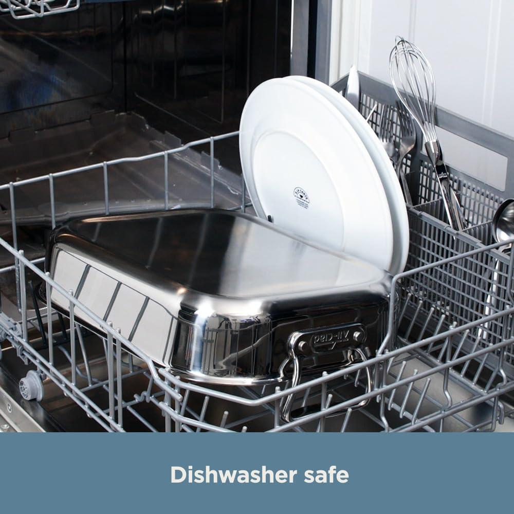 All-Clad All-Clad Specialty Stainless Steel Roaster and Nonstick Rack 16x13x5 Inch Oven Broiler Safe 600F Roaster Pan, Pots and Pans, Bakeware, Turkey, Silver