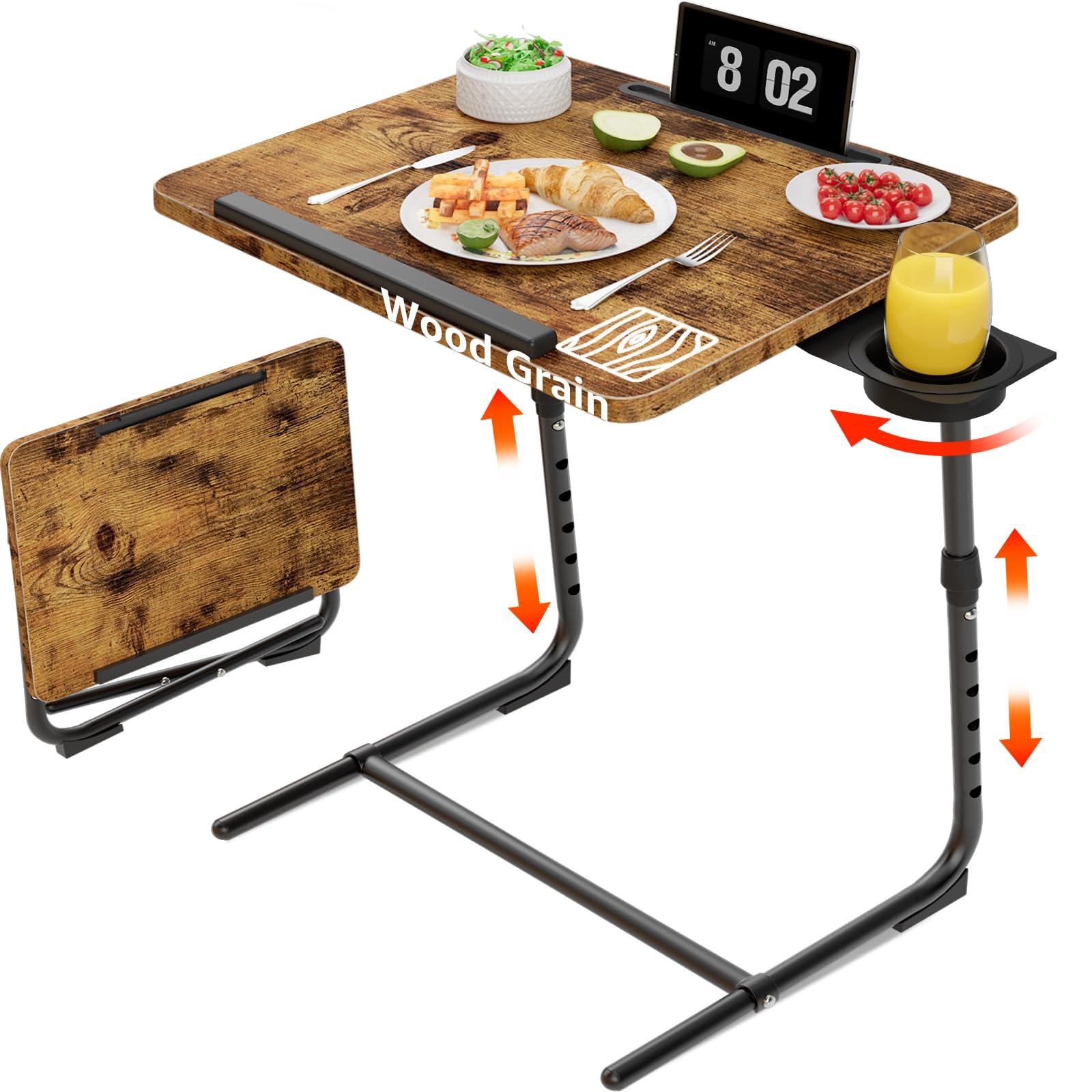 NUTIKAS Folding TV Tray Adjustable Dinner - Trays for Eating On Couch Wooden Tables Mate Stand Foldable Desk with Cup Holder Portable