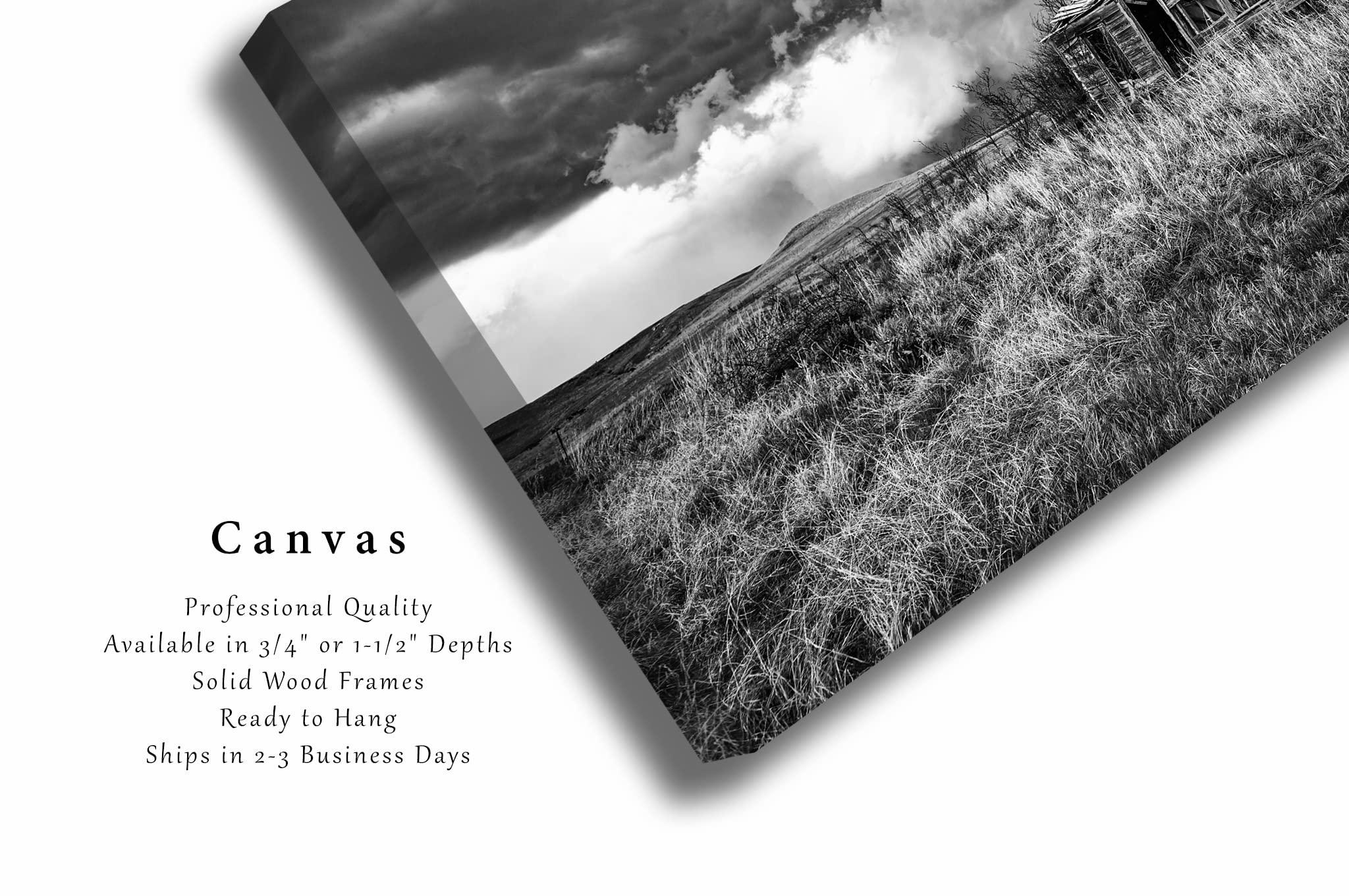 Southern Plains Photography Country Canvas Wall Art (Ready to Hang) Black and White Gallery Wrap of Storm Passing Behind Abandoned House in Kansas Rustic Wall Art Farmhouse Decor (1.5, 20\" x 30\")