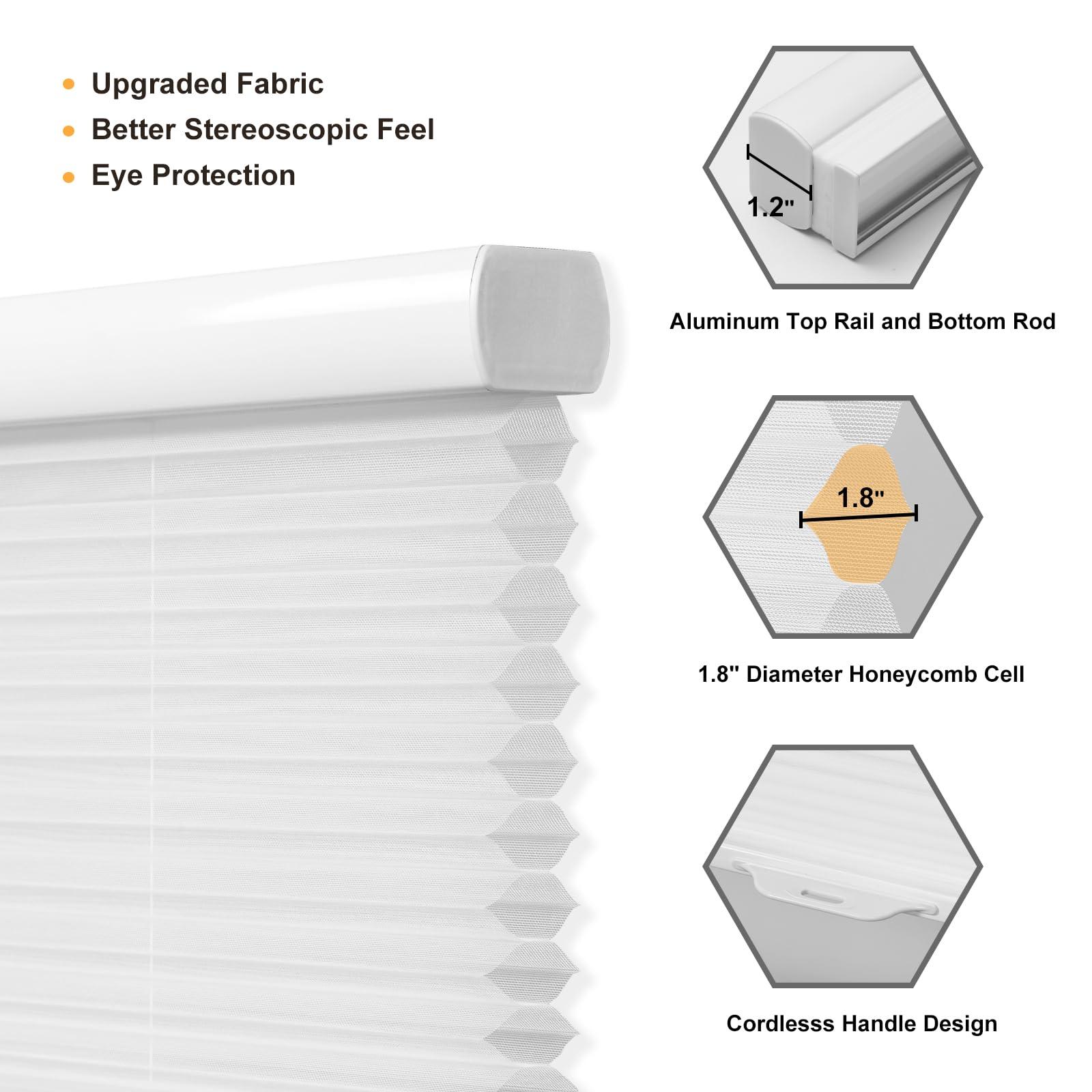 Persilux Persilux Custom Cordless Cellular Shades for Windows Sheer Blinds (White, 15"W x 48"H) 1.8" Single Cell Honeycomb Shades Bottom UP Cellular Blinds Semi-Transparent Honeycomb Blinds for Windows, Home