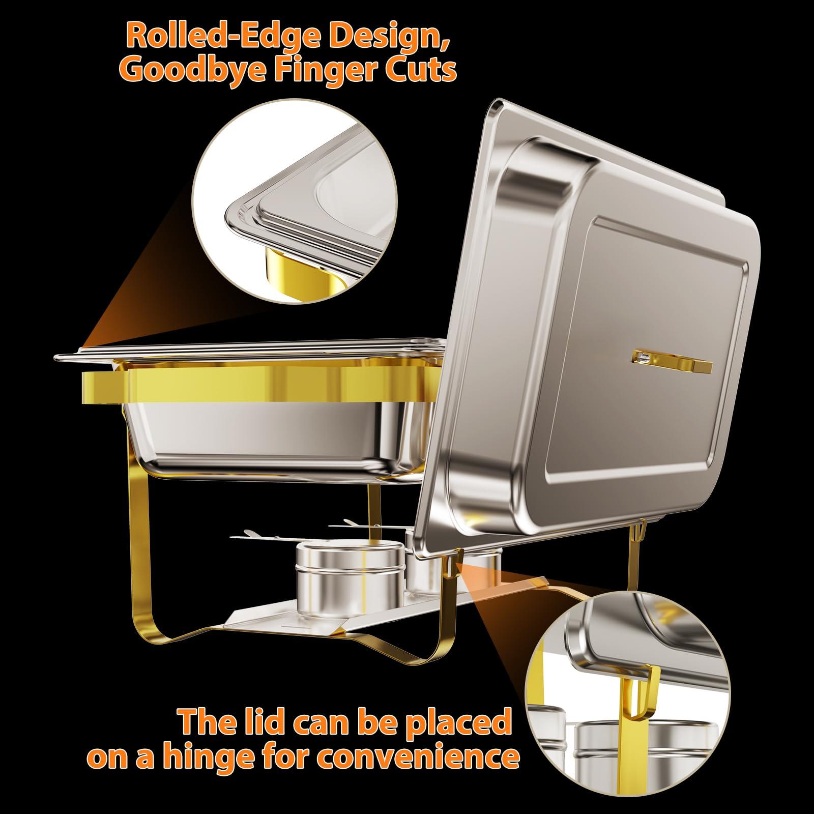 ROOMTEC ROOMTEC Chafing Dishes for Buffet 4 Pack, 8QT 304 Stainless Steel Chafing Dish Buffet Set, Chafers and Buffet Warmers Sets for Birthday, Wedding, Rolled-Edge Design, Gold and Silver