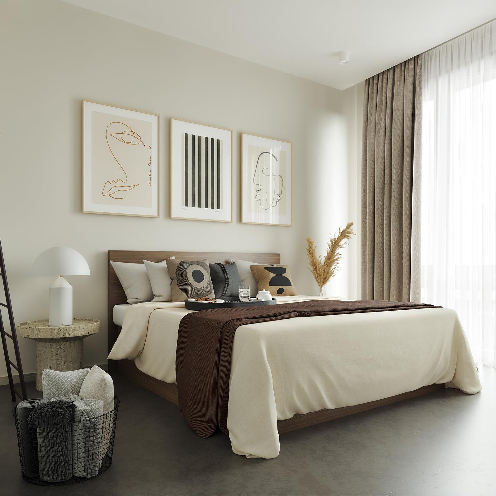 DABLUE DABLUE 20x28 Picture Frame Set of 3 Beige Oak Wood 20\"x28\" Poster Frame 20 by 28 Natural Solid Wood Frames 28x20 Photo Frame with Clear Plexiglass