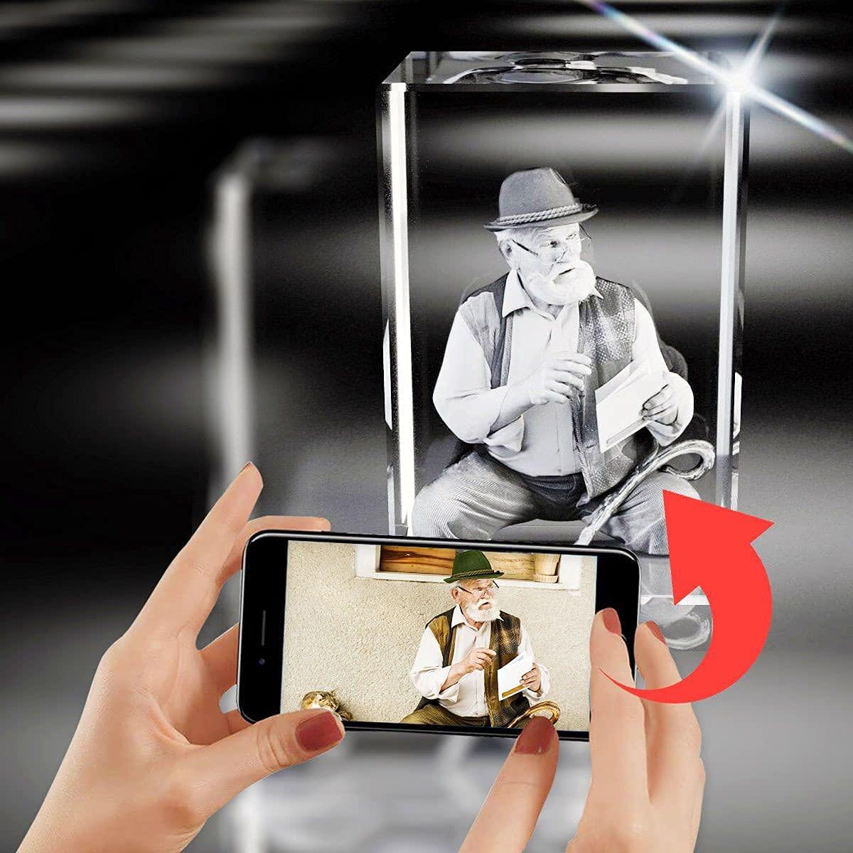 Arokimi Custom 3D Crystal Photo Rectangle Laser Engraved Pictures Personalized Birthday Gift and Memorial Present for family, friends, lover (Portrait, Medium)