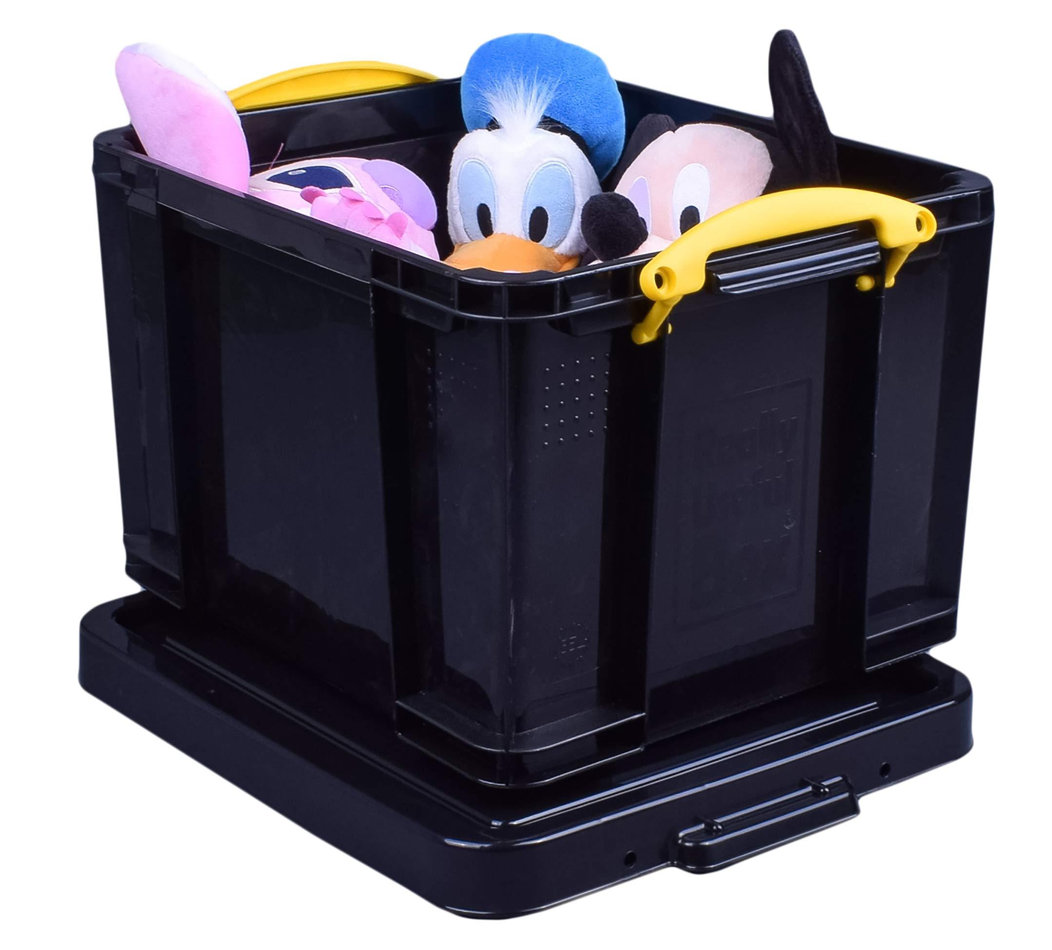 Really Useful Box Really Useful Plastic Storage Box 35 Litre Solid Black with Yellow Handles