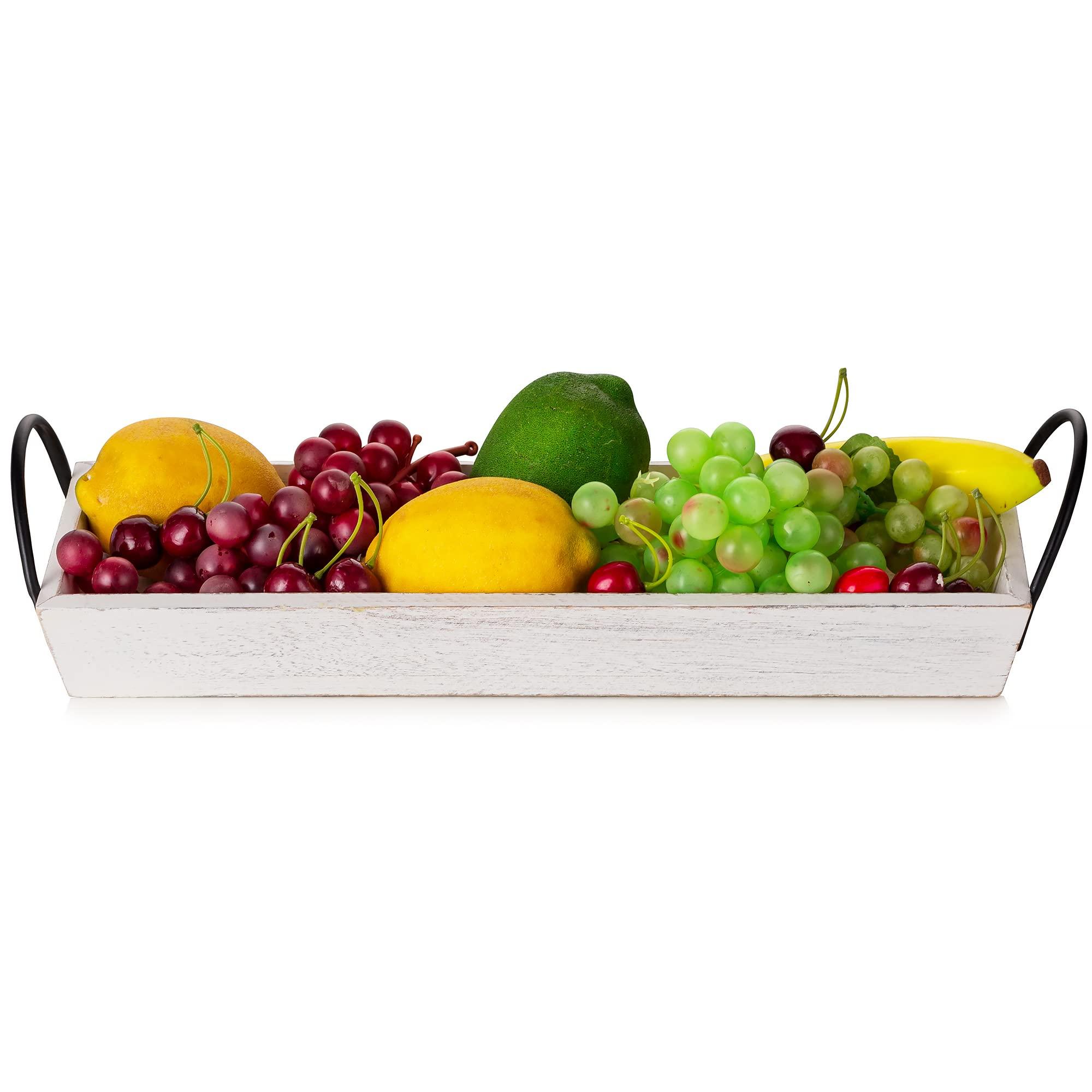 Hanobe Long Narrow Wood Candle Tray: Hanobe Rustic Wooden Candle Holders Rectangular Table Centerpieces for Dining Room Farmhouse Pillar Stand with Handle Rectangle Table Decor, Whitewashed