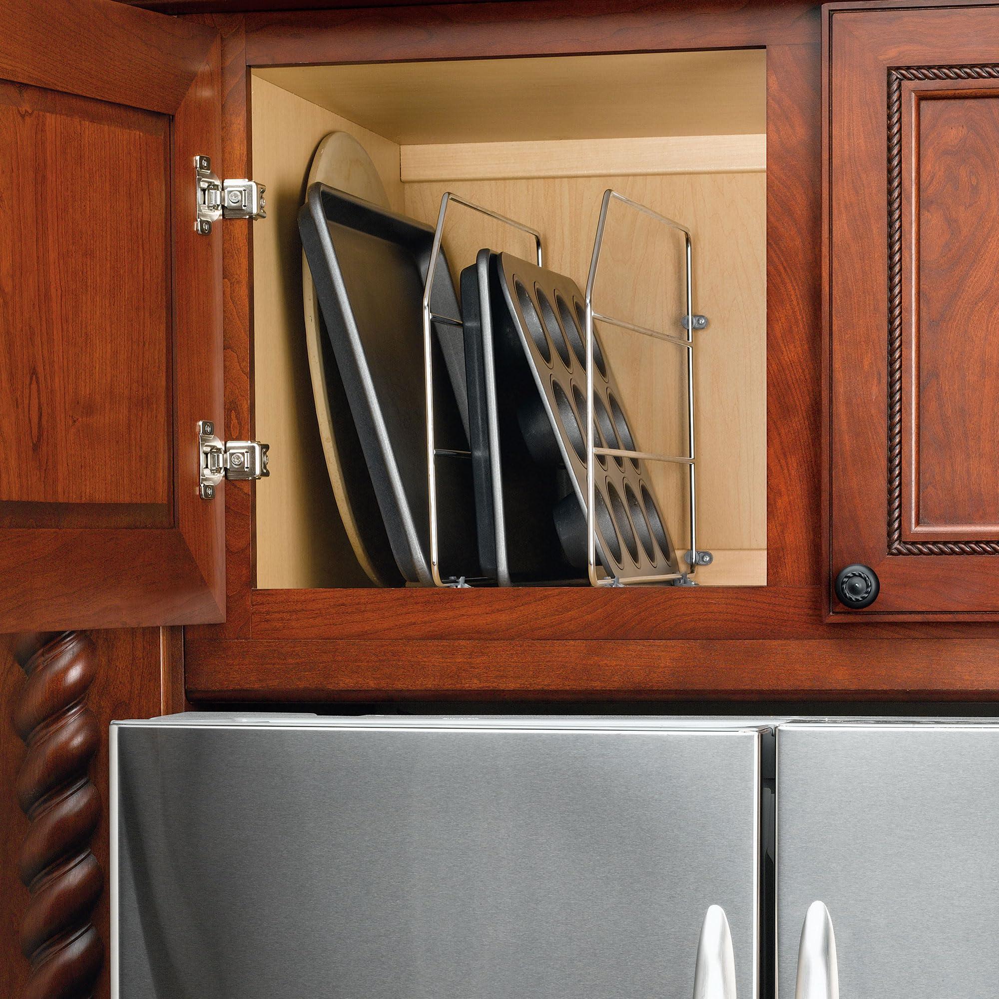 Rev-A-Shelf Rev-A-Shelf 12\" Baking Sheet Shelf Organizer for Wall and Base Kitchen Cabinets, Divider Pan Rack Storage Wires for Cupboards, Chrome, 597-12CR-52