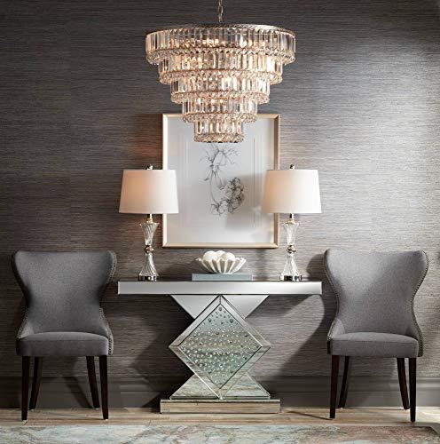 Regency Hill Regency Hill Luca Modern Table Lamps 25.5\" High Set of 2 with USB Charging Port Glass Chrome Silver Metal White Fabric Drum Shade for Living Room Bedroom House Bedside Nightstand Home