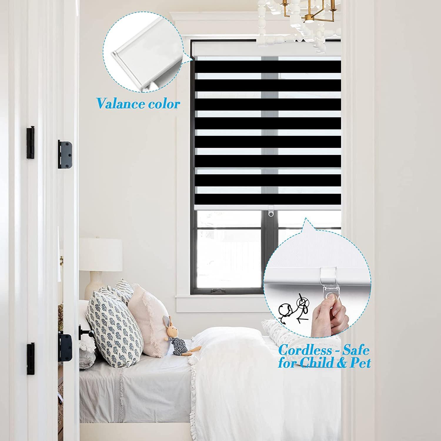 JOIMAR Zebra Roller Shades, Zebra Blinds for Windows,Custom Size Cordless Blackout Zebra Blinds,Dual Layer,Privacy Light Control for Day and Night,Window Blinds for Room,Office,Black,26" W x 60" H
