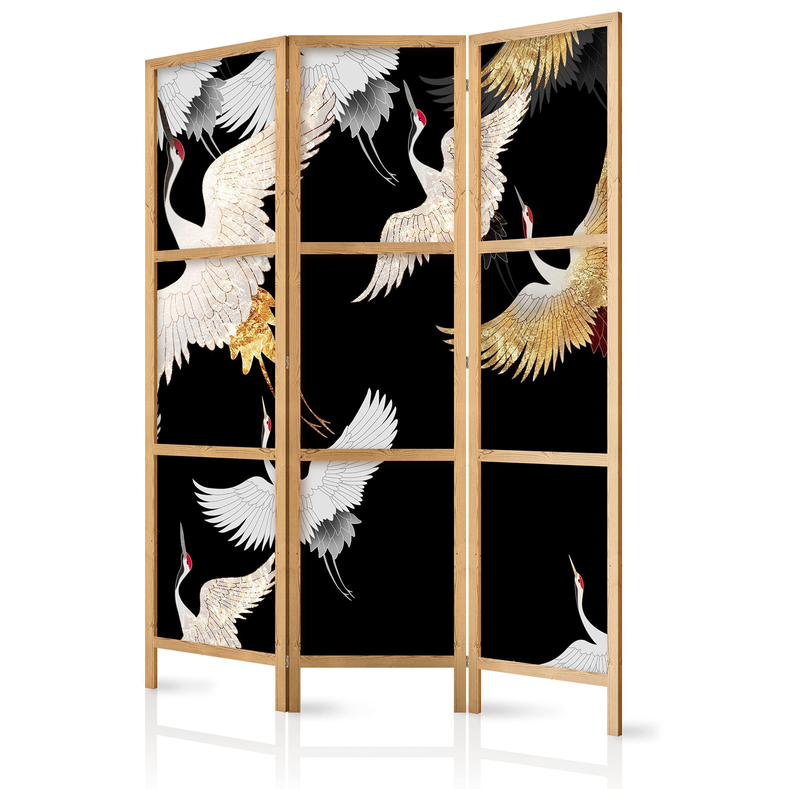 artgeist artgeist Japanese Room Divider Crane Bird Animals Nature 135x171 cm 3 Panel Folding Screen Japan Design Home Decoration Art Deco Abstract g-C-10115-z-b