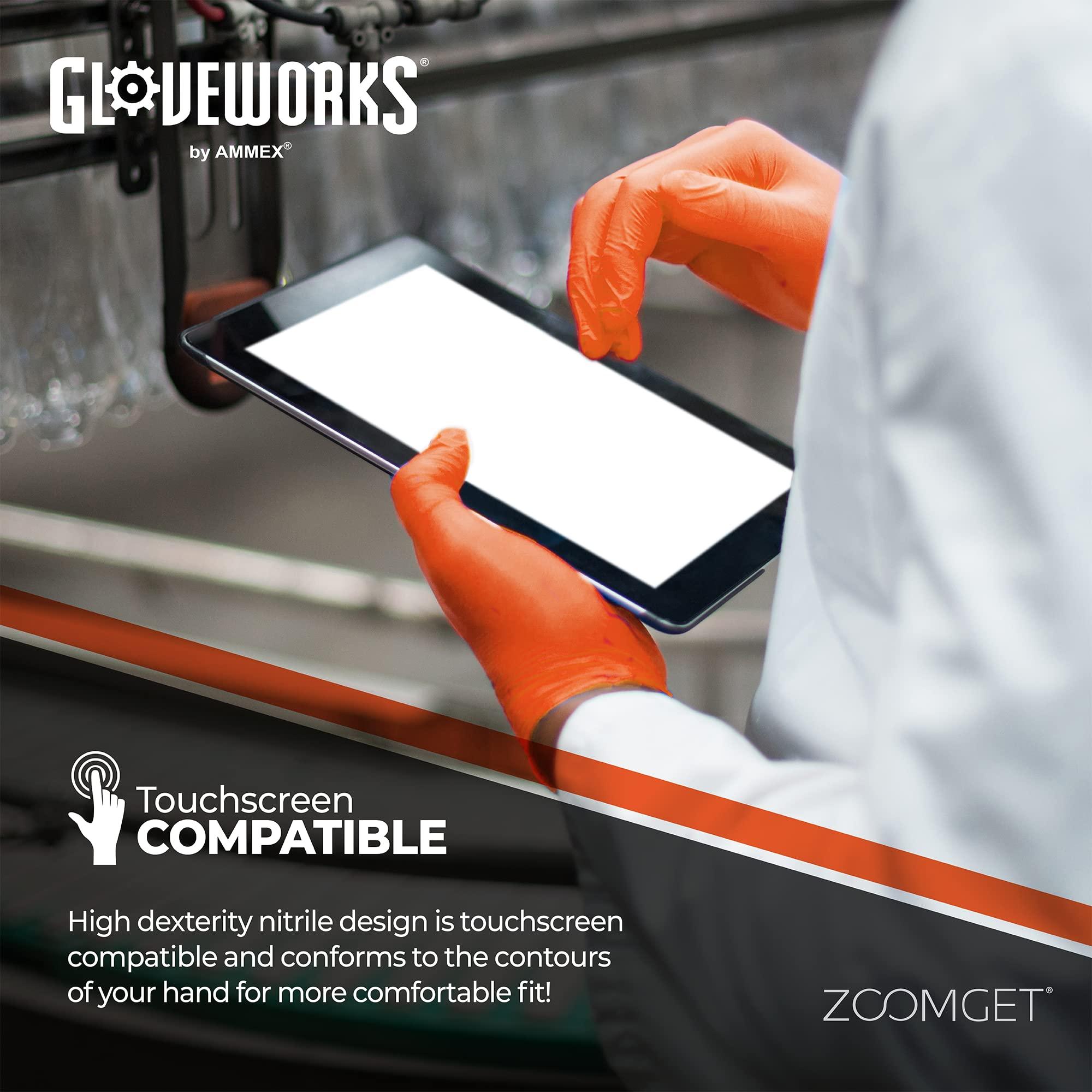 GLOVEWORKS GLOVEWORKS HD Orange Nitrile Industrial Disposable Gloves, 8 Mil, Latex-Free, Raised Diamond Texture, XX-Large, 2 Boxes of 100