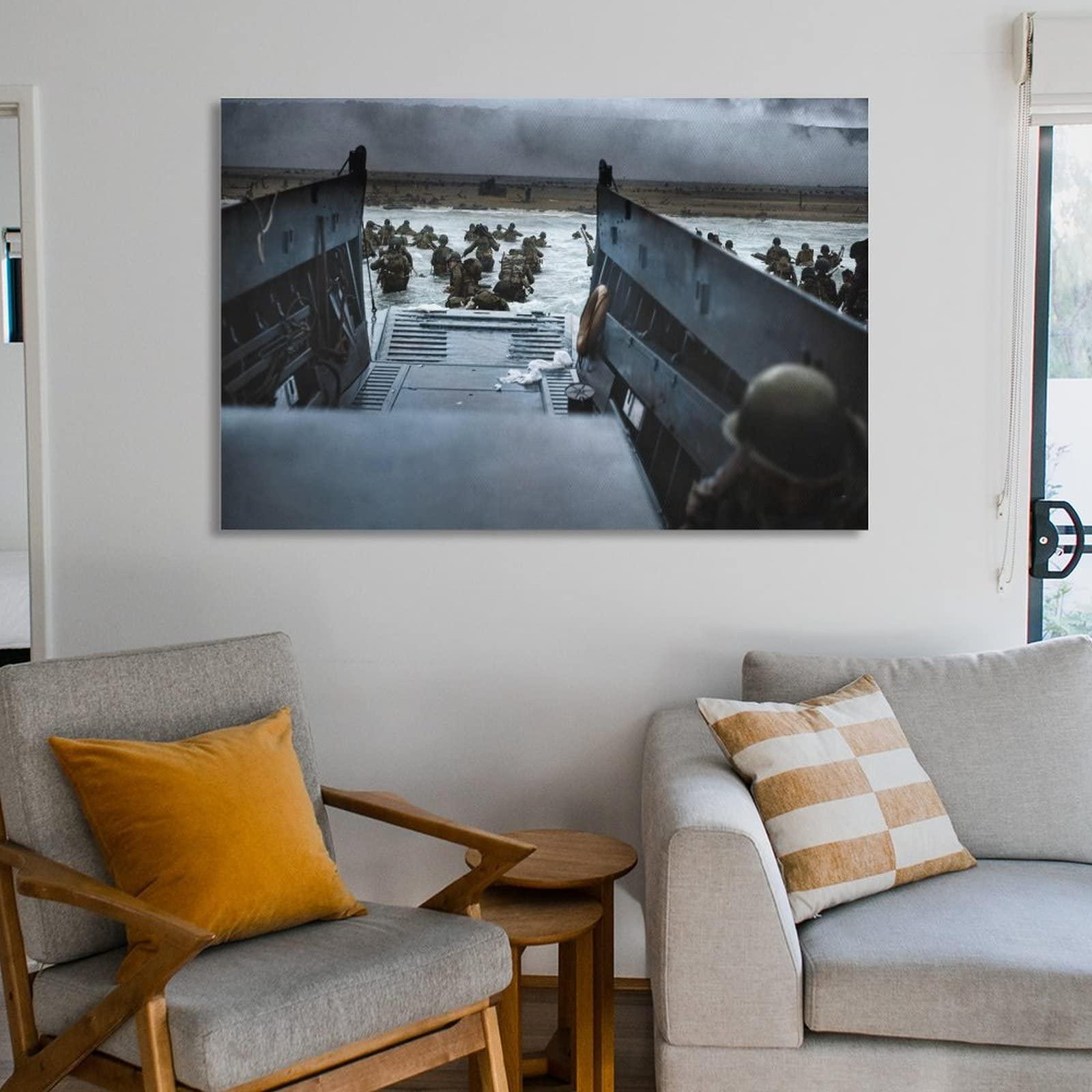 BEBUSH D-Day 1944 World War II Memorabilia World History Classroom Decoration World War II Art Posters Canvas Wall Art Prints for Wall Decor Room Decor Bedroom Decor Gifts 20x30inch(50x75cm) Unframe-STYL