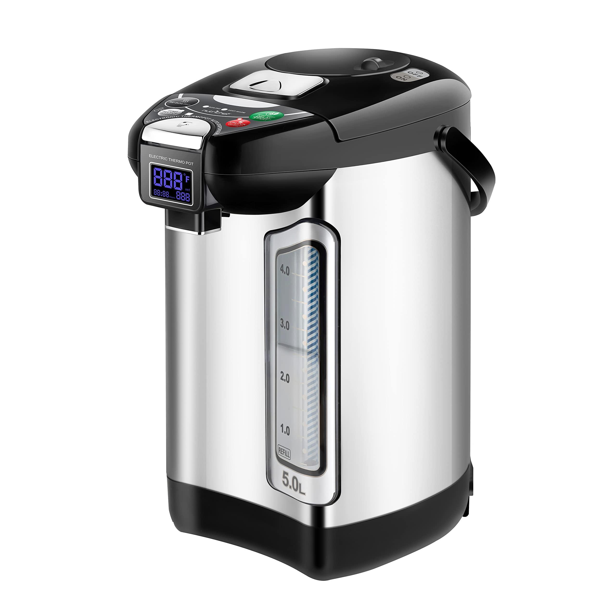 NutriChef NutriChef Digital Water Boiler and Warmer - 5L/5.28 Qt Stainless Electric Hot Water Dispenser w/LCD Display, Rotating Base, Keep Warm, Auto Shut Off, Safety Lock, Instant Heating for Coffee & Tea