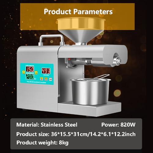 forplubossmmp Automatic Oil Press Machine with Cold Pressing and Hot Pressing Modes, Electric Oil Expeller Machine Stainless Steel Oil Press for More Than 20 Kinds Of Raw Materials, High Oil Yield