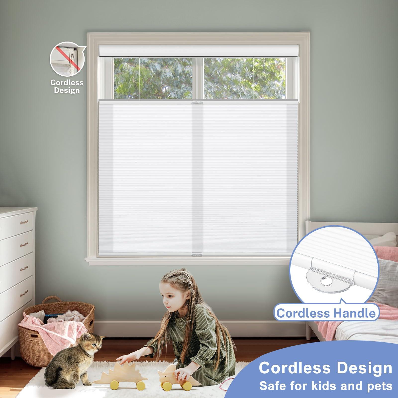 UrMoon UrMoon Top Down Bottom Up Cellular Shade Cordless Cellular Shade for Windows Blinds Thermal Insulated Honeycomb Blinds for Indoor Windows (Light Filtering - Gray, 32" W x 48" H)