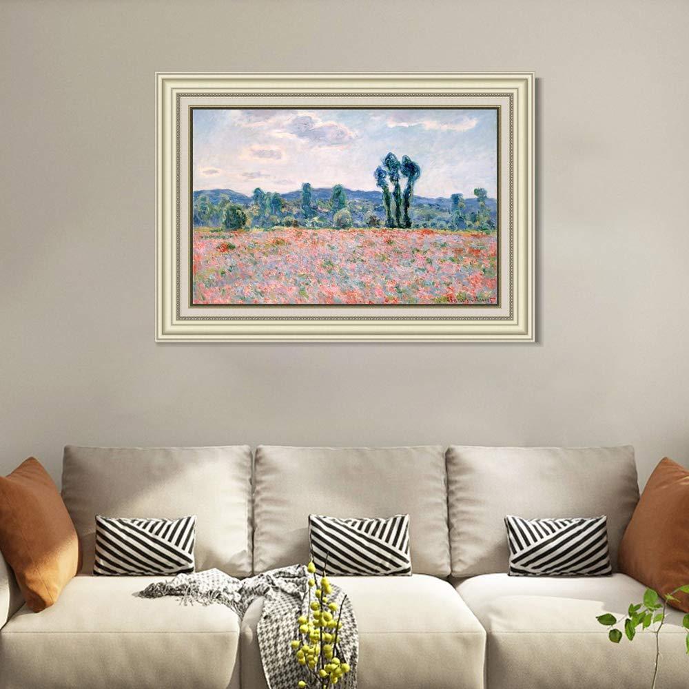 INVIN ART INVIN ART Framed Canvas Art Giclee Print Antibes,Poppy Field(1886) by Claude Monet Wall Art Living Room Home Office Decorations(Beige Color Frame with Linen Liner,24"x32")