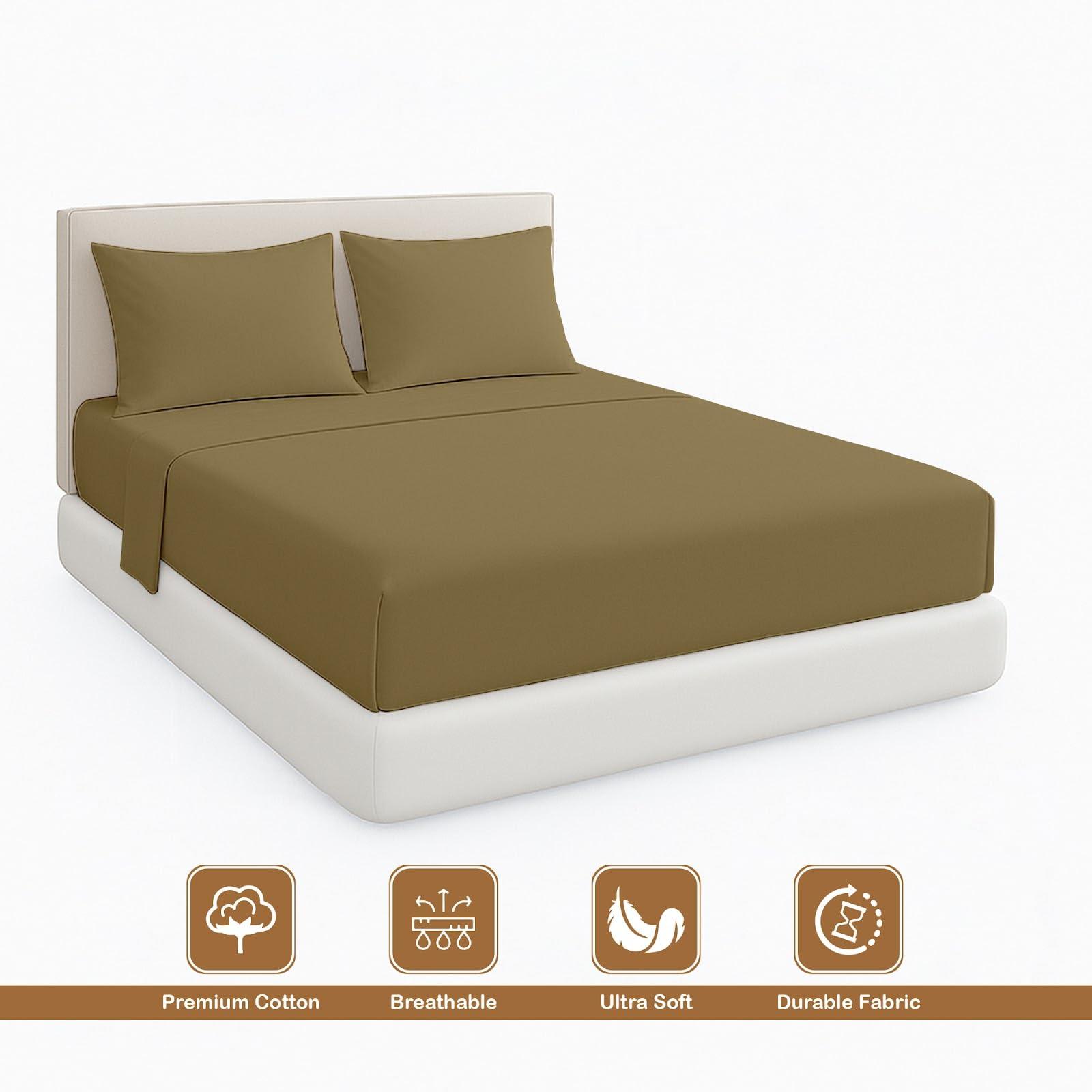ARlinen Waterbed Sheets Queen Size 600 Thread Count 100% Cotton 21 Inches -Deep Pockets- Attached Waterbed Sheet Set- 4 Piece - Hotel Luxury Bed - Extra Soft -Taupe Solid Bed Sheets -Queen Waterbed Sheet