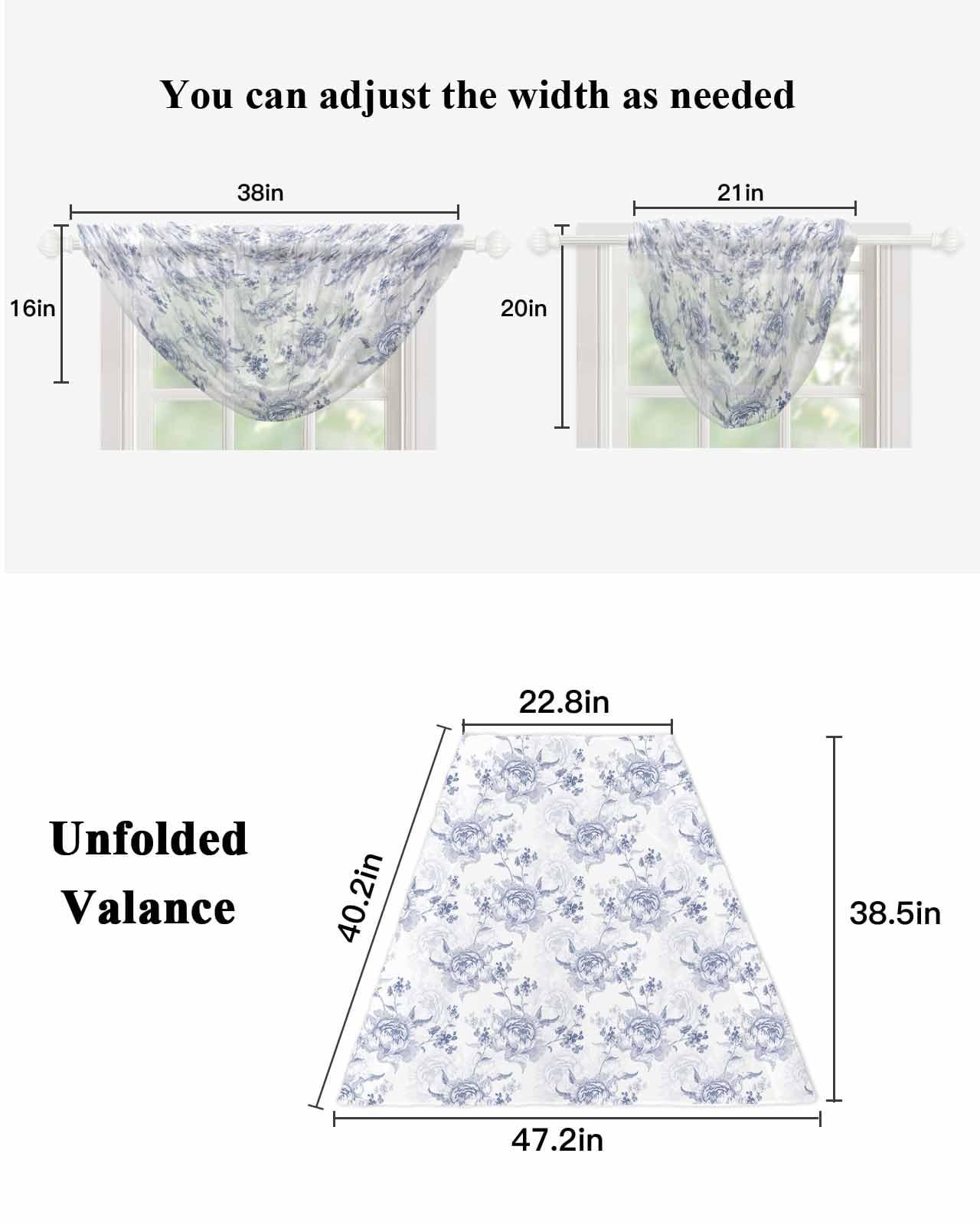 TocaHome TocaHome Swag Curtains Waterfall Valances for Windows, Spring Flower Roses Plant Valance for Living Room, Blue Background Window Scarf Curtain for Bathroom/Kitchen, 38.5x47.2 Inch