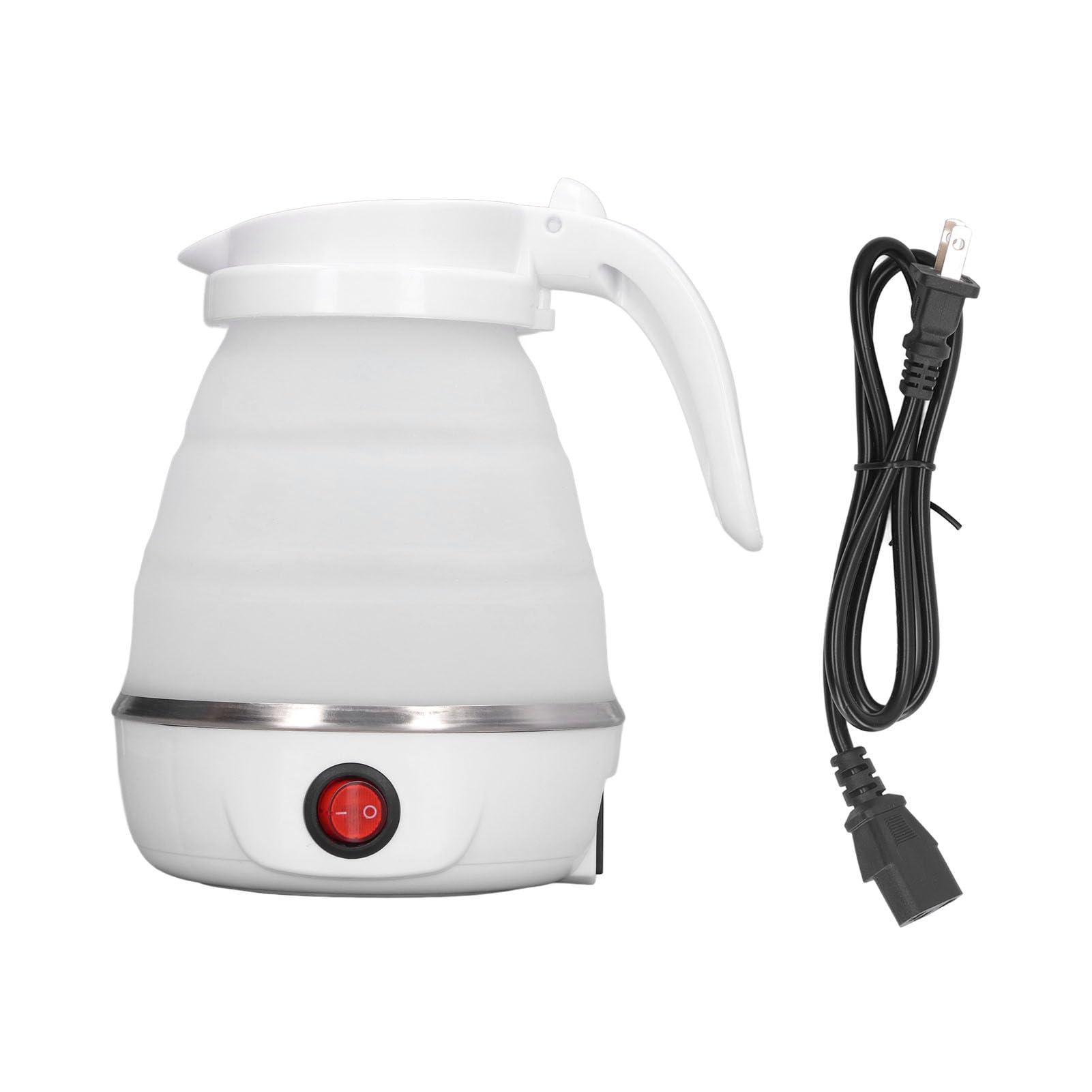 BAOK Foldable Travel Electric Kettle, Silicone and Stainless Steel Quick Boiling Folding Electric Kettle 0.6L for Camping (White)
