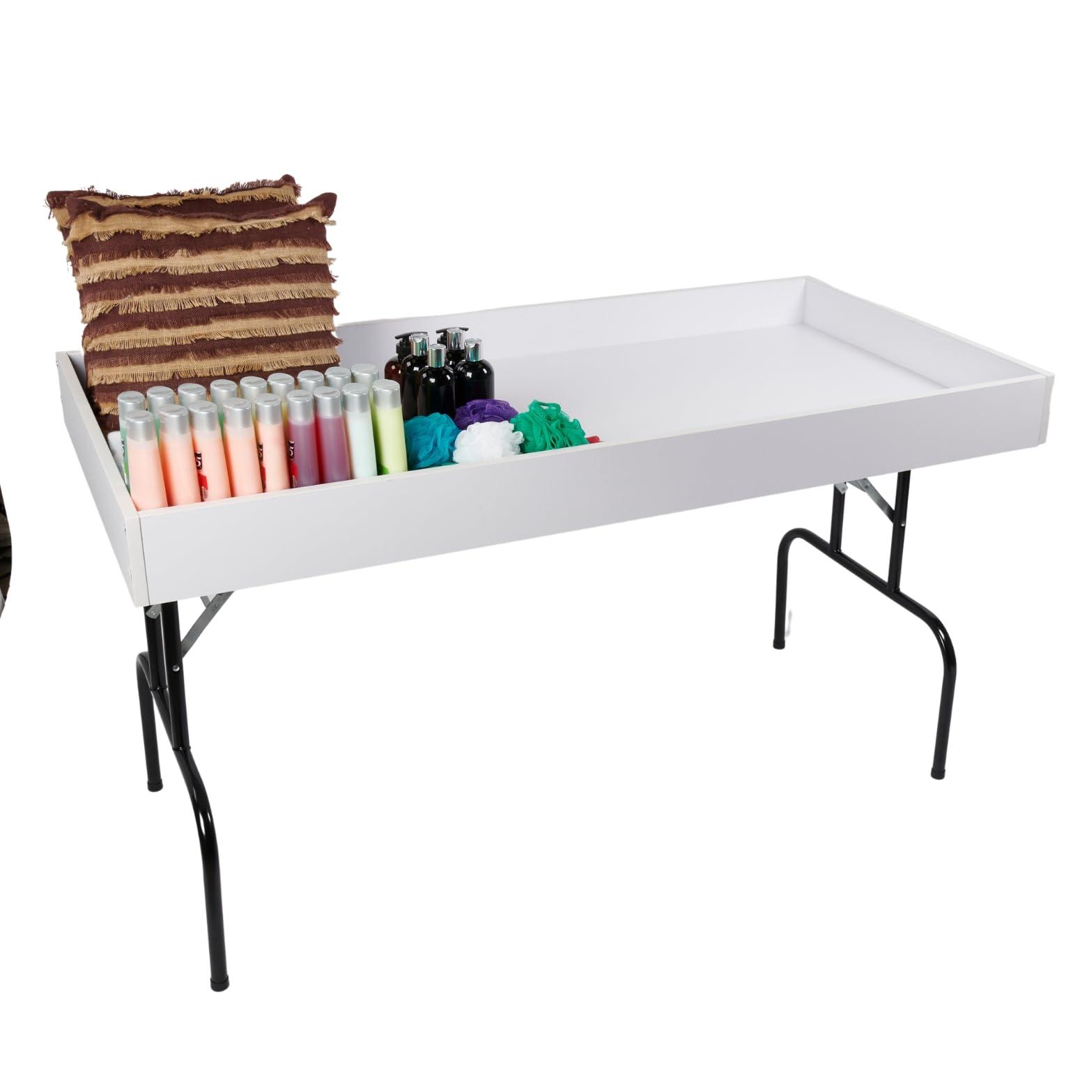 SSWBasics SSWBasics Large White Folding Dump Table - Durable, Portable, and Lightweight Display Solution for Retail, Trade Shows, and Events - Easy Setup and Storage, Supports Up to 250 lbs