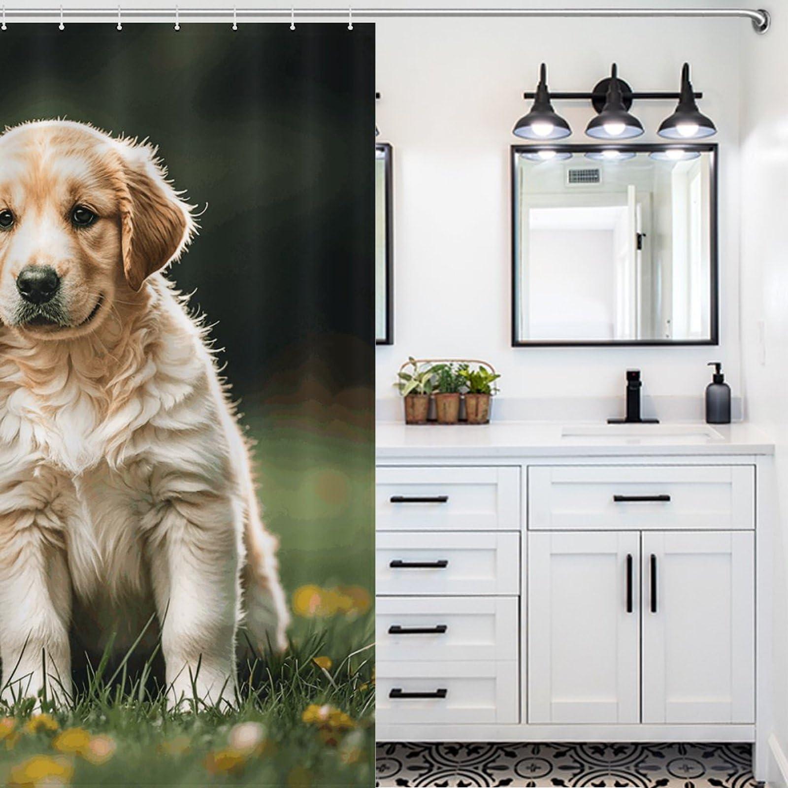 Dwrepo Dwrepo Golden Retriever Dogs Puppies Pets Shower Curtain Washable Lightweight Bath Curtain with 12 Hooks Home Polyester Shower Curtain for Bathroom Bathtub Shower Stall 72 X 72 Inches
