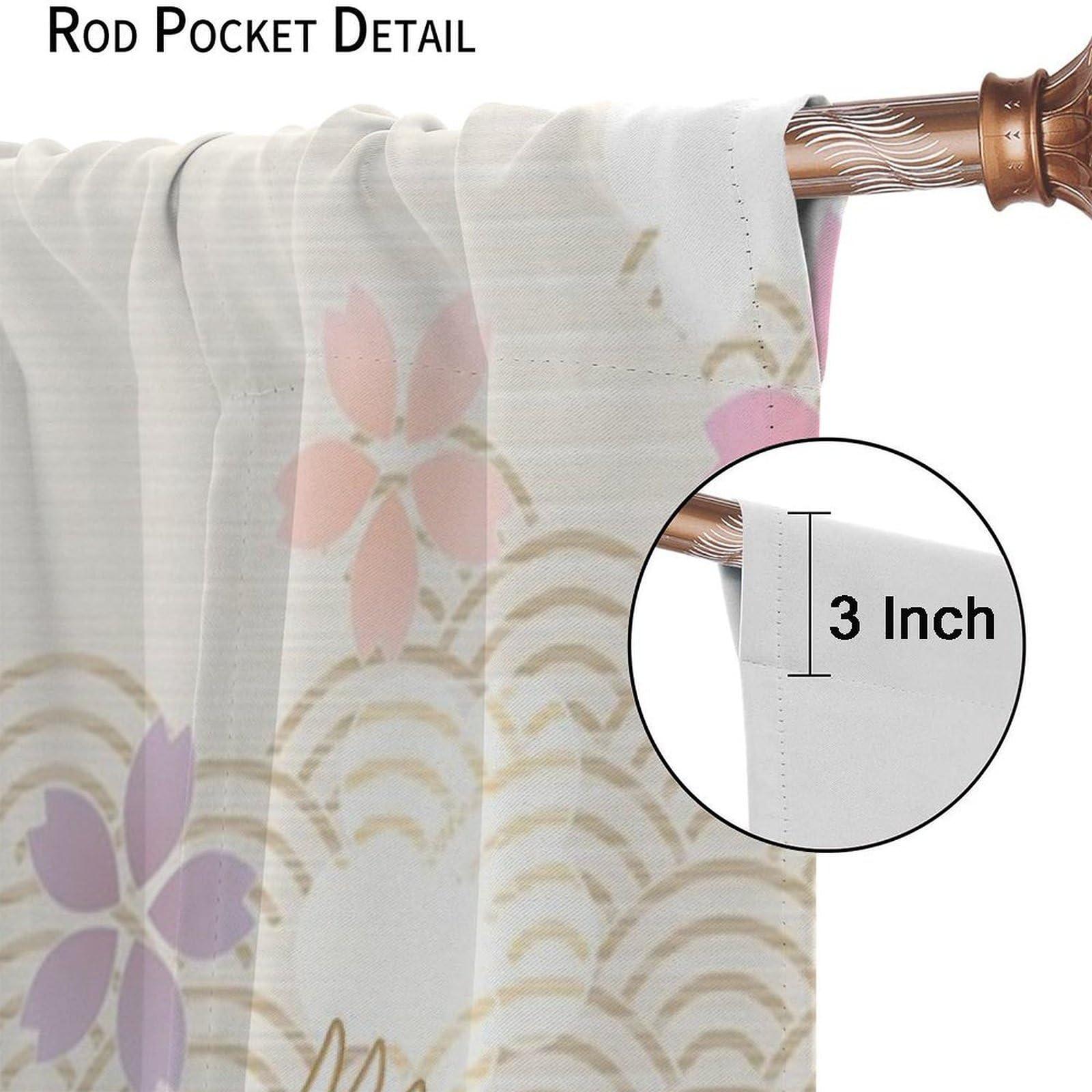 QYUNZS QYUNZS Asian Curtains Japanese Crane Cherry Flowers Art Printed Rod Pocket Blackout Window Drapes for Bedroom Living Room Kitchen Decor Fabric 2 Panel W42xL84in