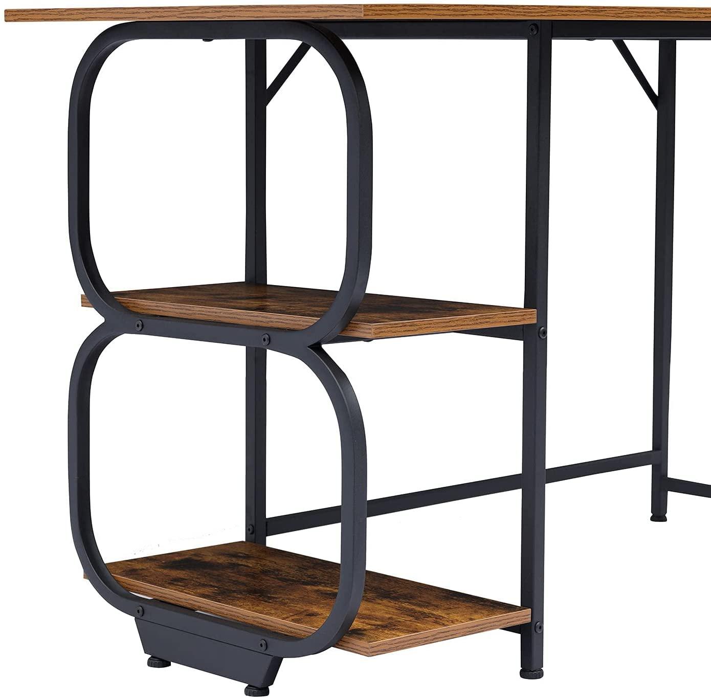 Annivia Anivia Writing Computer Home Office Desk with 2 Storage Shelves on Left or Right Side, Industrial Simple Style Wood Table Metal PC Laptop Notebook, 47\", Rustic Brown + Black Frame