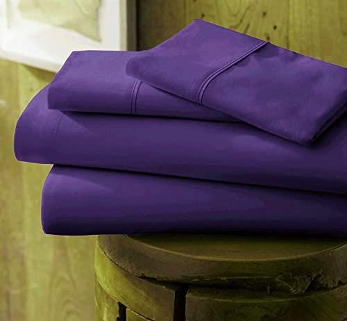 Kanak Bedding Kanak Bedding Micro Fiber Bed Sheet Egg Plant (Flat Sheet + Fitted 17\'\' + 2 Pillowcases) Short King 4Piece Breathable & Cooling Sheets