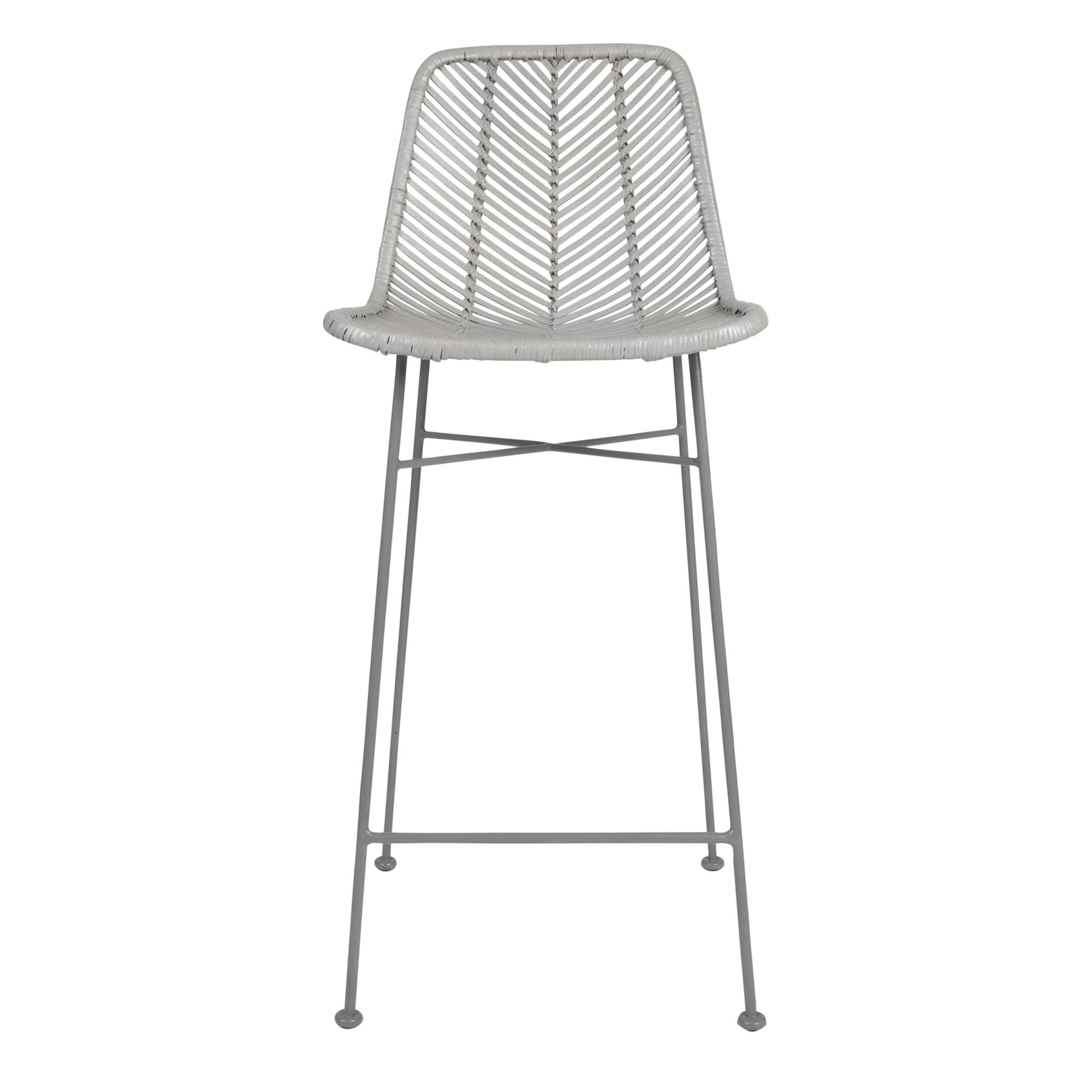 Bloomingville Bloomingville Boho Rattan and Metal Bar Stool, Grey and Black