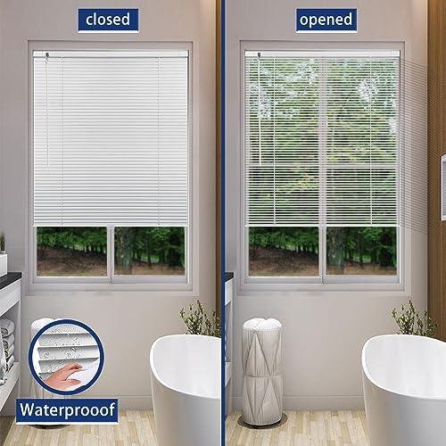 Amingrui Horizontal Window Blinds -No Drill Cordless, Light Filtering 1'' Shades for Windows, Easy-Install White Aluminum Blinds. Good for Kitchen, Bathroom, Bedroom-52 1/2"W x 70"H,Custom Size (Wide 12"~60")