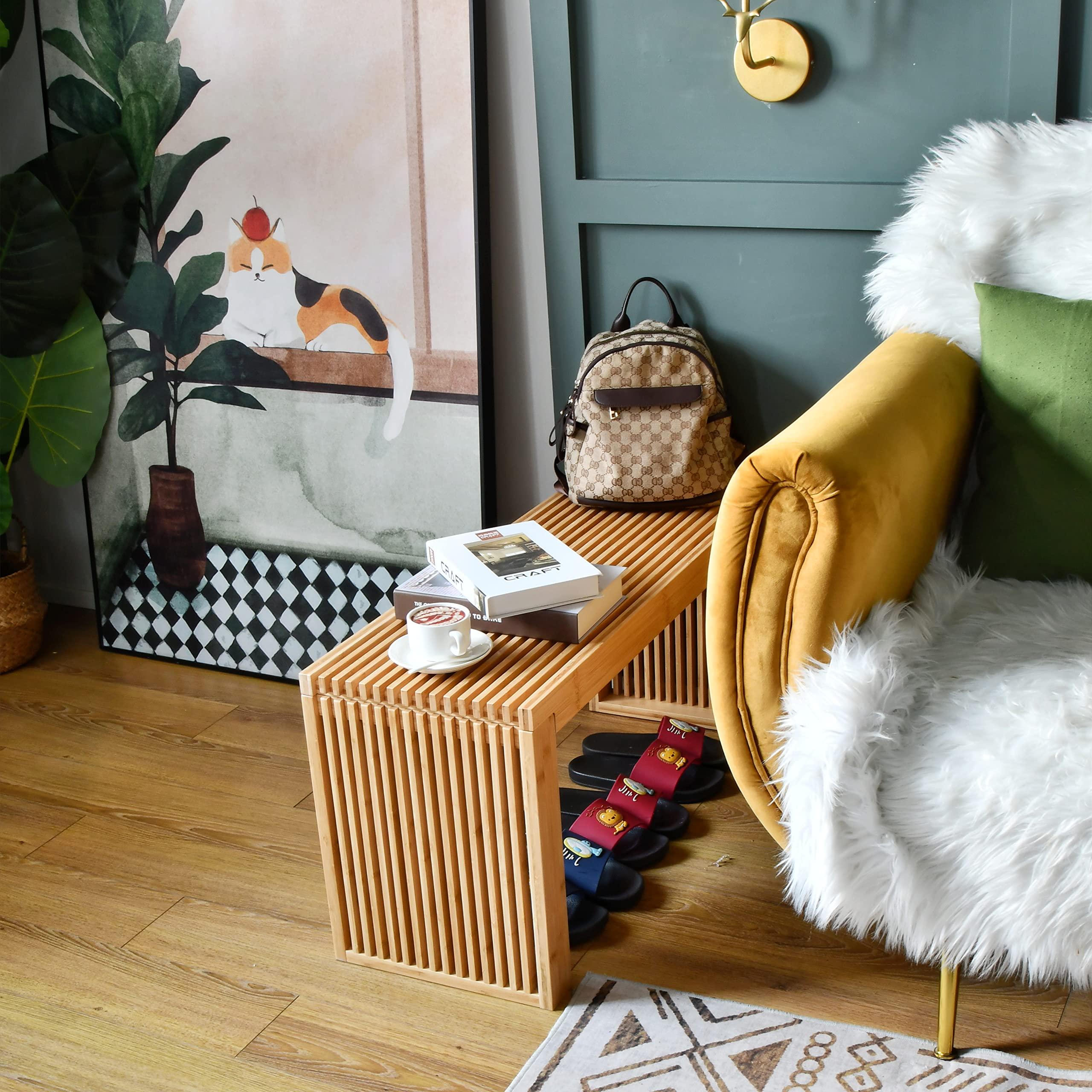 APRTAT APRTAT Bamboo Dining Bench, 35 inch Farmhouse Decor Indoor Kitchen Table Bench, Entryway Shoe Rack Bench, Outdoor Bench, Solid Bamboo Benches for Living Room, Hallway, Bedroom, Bathroom