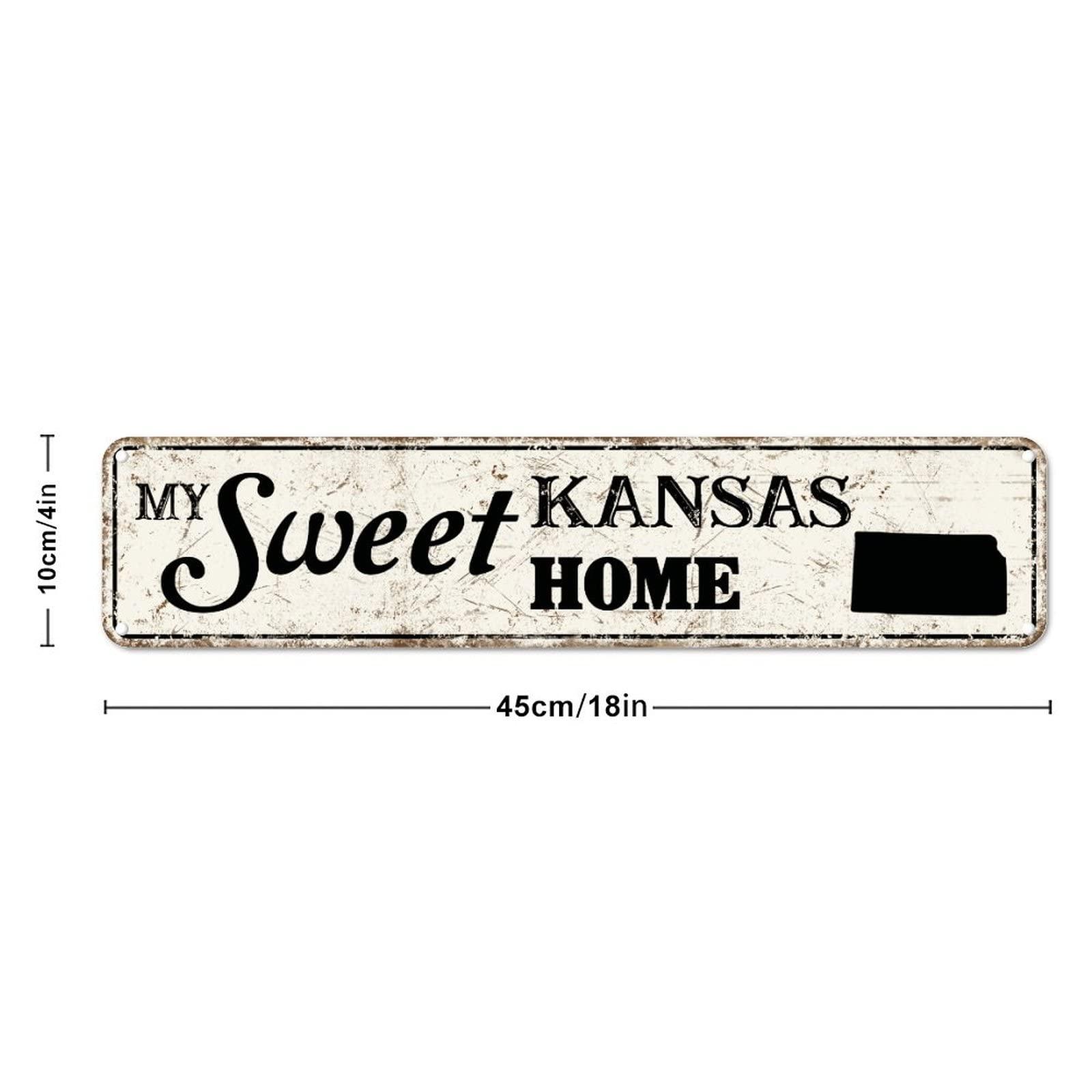 Bomehhjuli My Sweet Home Kansas Metal Sign Kansas State Metal Tin Sign 4x18in Weatherproof Farmhouse Wall Plaque Poster for Garage People Cave Shop Bar