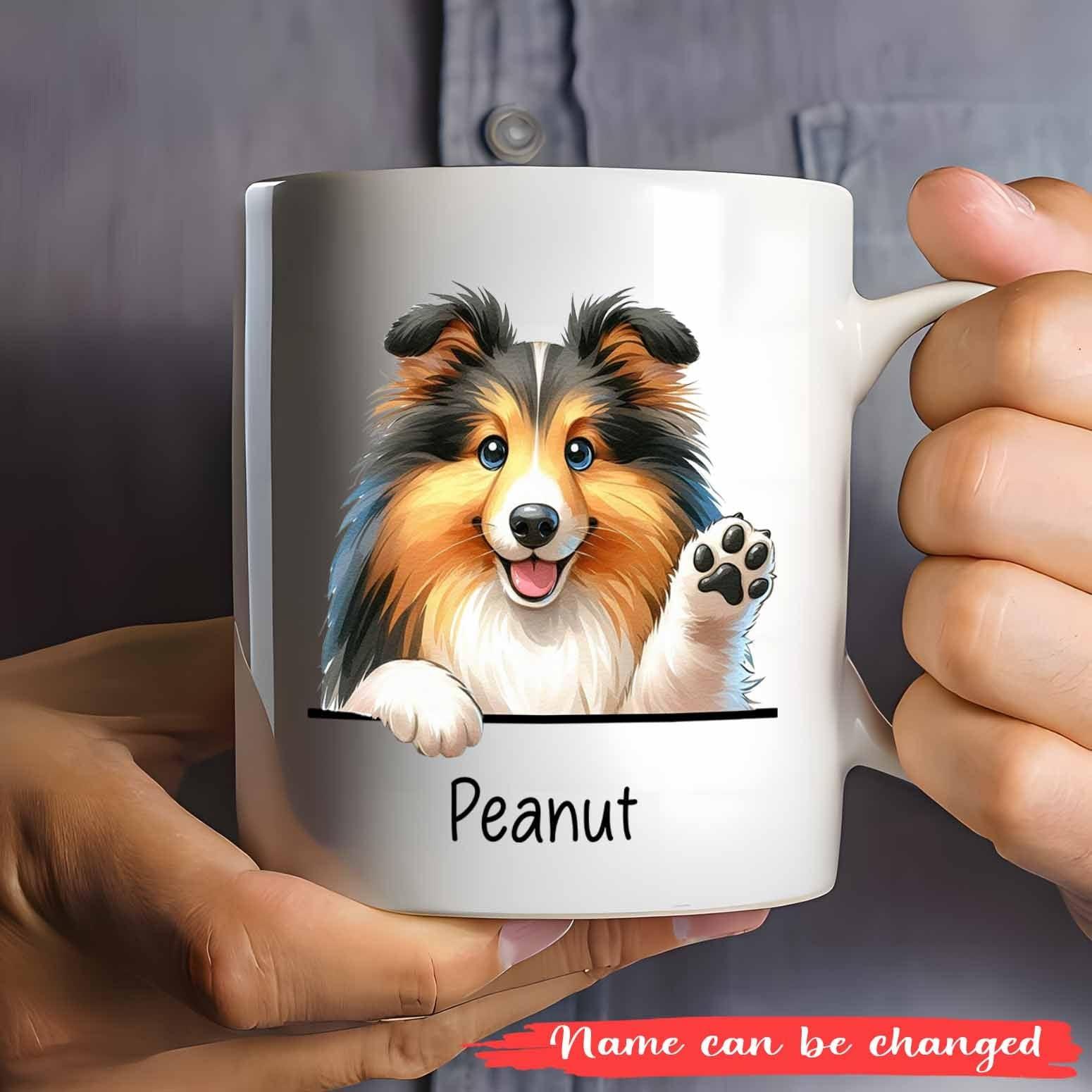 Gissty Personalized Shetland Sheepdog Mugs Gifts For Dog Dad Mom, Cute Shetland Sheepdog Face Tea Cup, Shetland Sheepdog Art Crayon Style Coffee Mug, Shetland Sheepdog Breed White Ceramic Cup 11oz 15oz