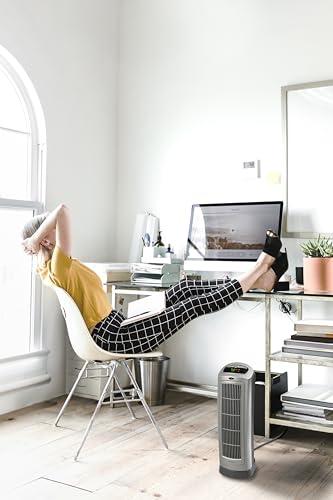 Lasko Lasko Oscillating Digital Ceramic Tower Heater for Home with Adjustable Thermostat, Timer and Remote Control, 23 Inches, 1500W, Silver, 755320, 8.5L x 7.25W x 23H, Silver