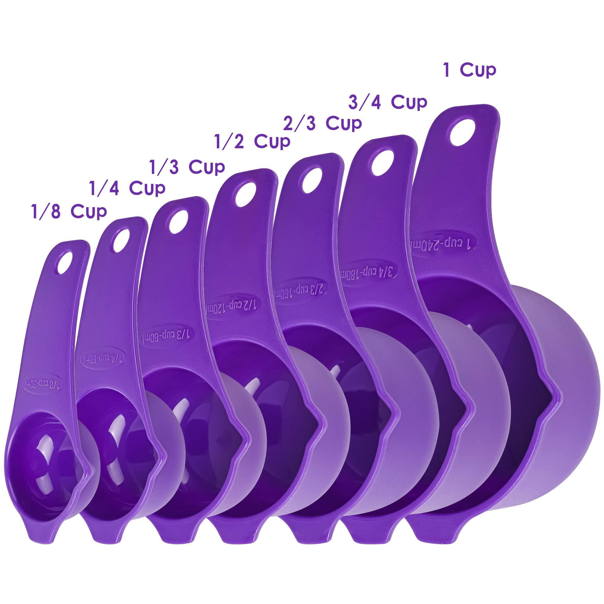 zoyizi zoyizi Measuring Cups and Spoons Set of 15, Plastic Measuring Cups and Spoons for Baking & Kitchen, Engraved Metric & US Markings for Liquid&Dry Measuring, BPA Free, Purple Measuring Cups & Spoons Set