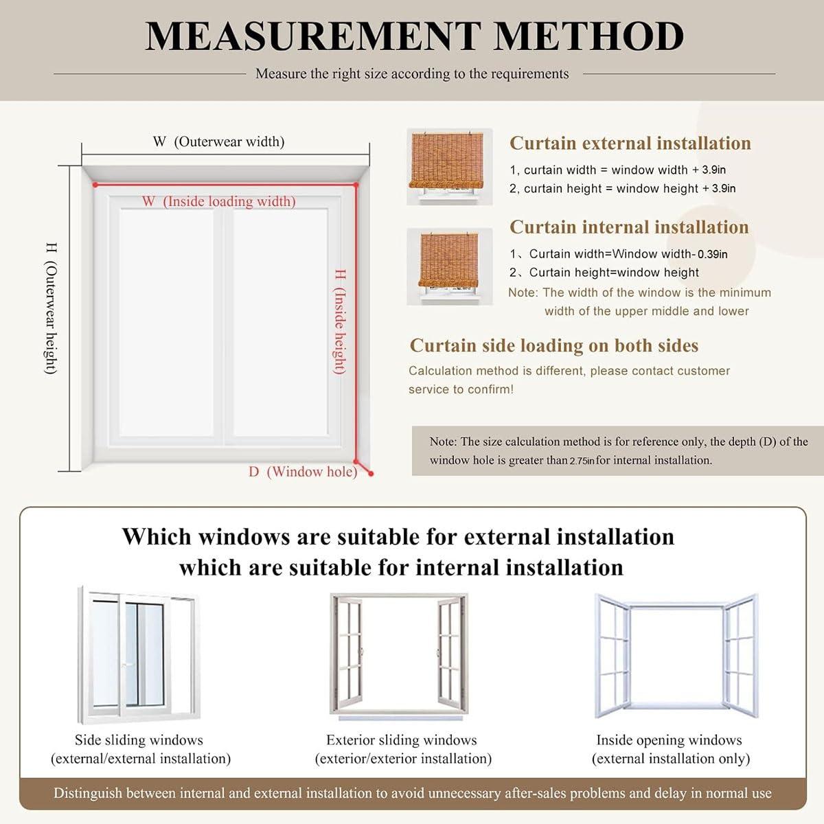 VELLOW Matchstick Cordless Window Shade, Natural Bamboo Roman Blinds Sun Shades 30x72in 60x84in 24x48in Light Filtering Roll Up Reed Shade for Indoor/outdoor Garden Bamboo Privacy Shades (Size : W24 x H60
