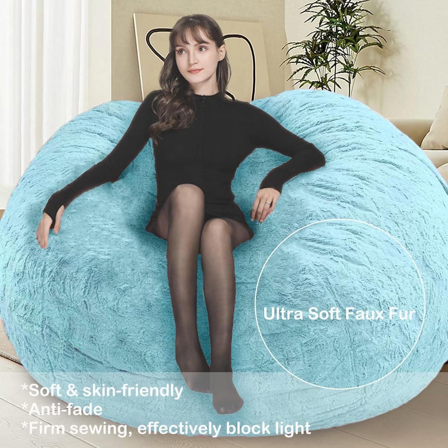 EKWQ Bean Bag,Giant Fur Bean Bag Chair Cover for Adults Kids (Without Filling) Comfy Fluffy Giant Round Beanbag Lazy Sofa Cover for Reading Chair Floor Chair Lazy Sofa Bed Cover Soft Fluffy Faux BeanBag